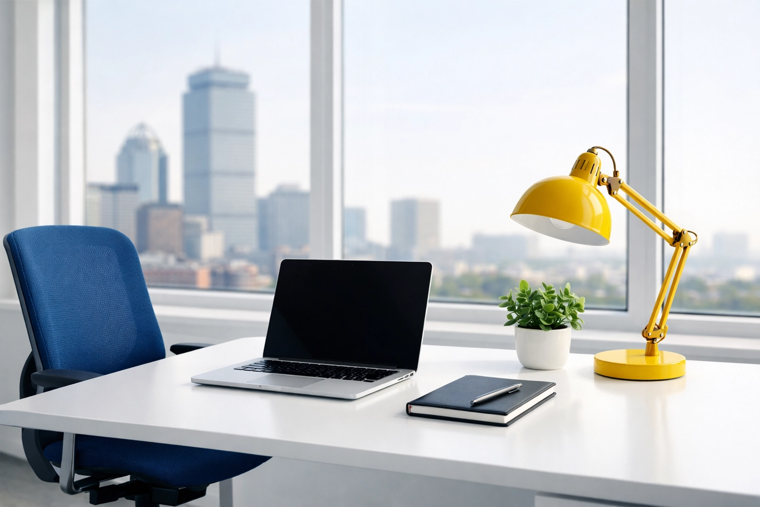 Clean minimalist office desk in Massachusetts showcasing productivity through professional commercial cleaning.