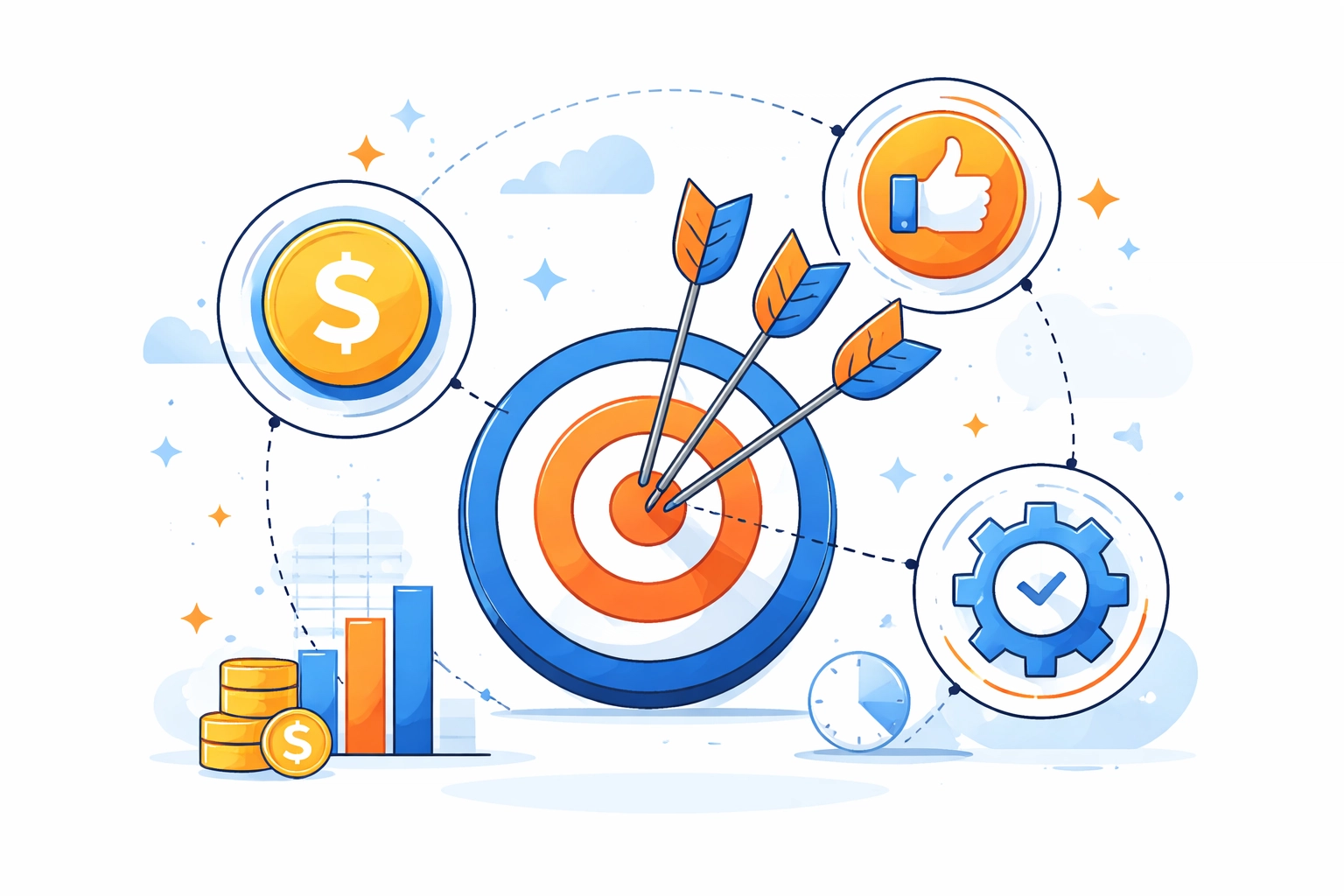Target and arrows illustrating strategic business goals for customer training programs