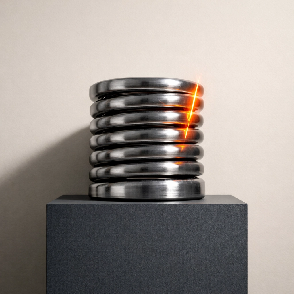 Industrial coiled spring representing market tension and optimal timing for ingredient price hedging