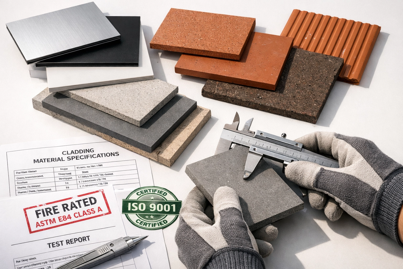 Building cladding material samples inspection for remediation compliance requirements