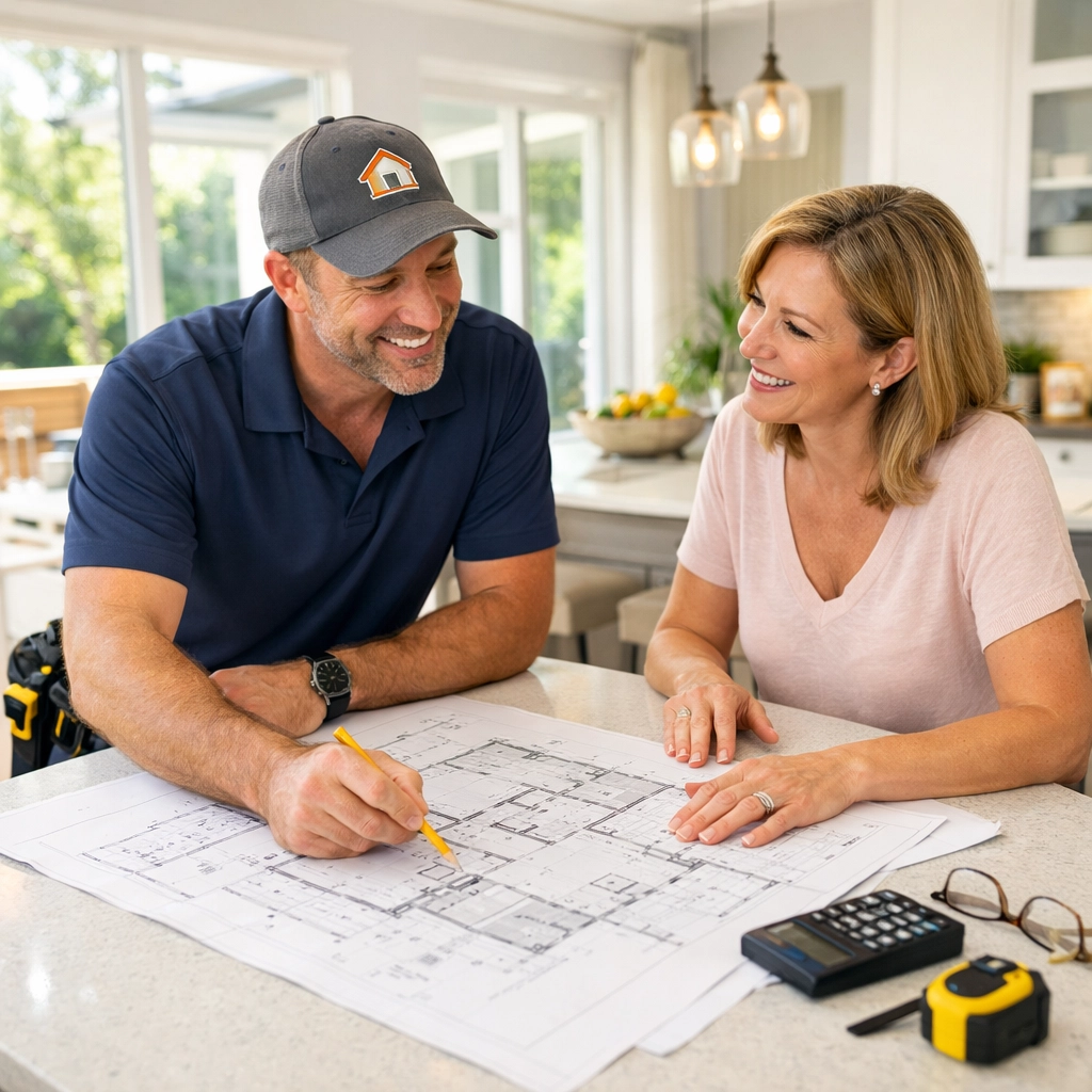 Orlando Remodeling Expert reviewing home renovation plans with homeowner