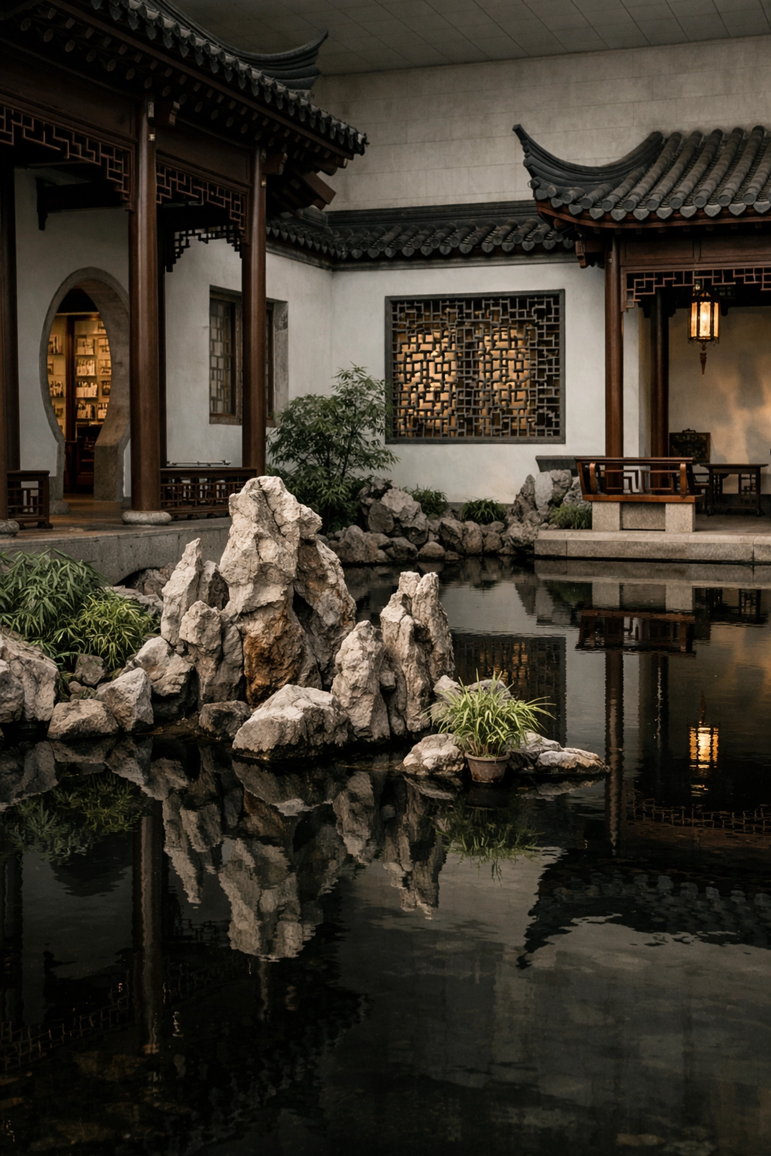 Serene Ming-style Astor Court garden at the Met, a quiet photo spot with traditional Chinese architecture.