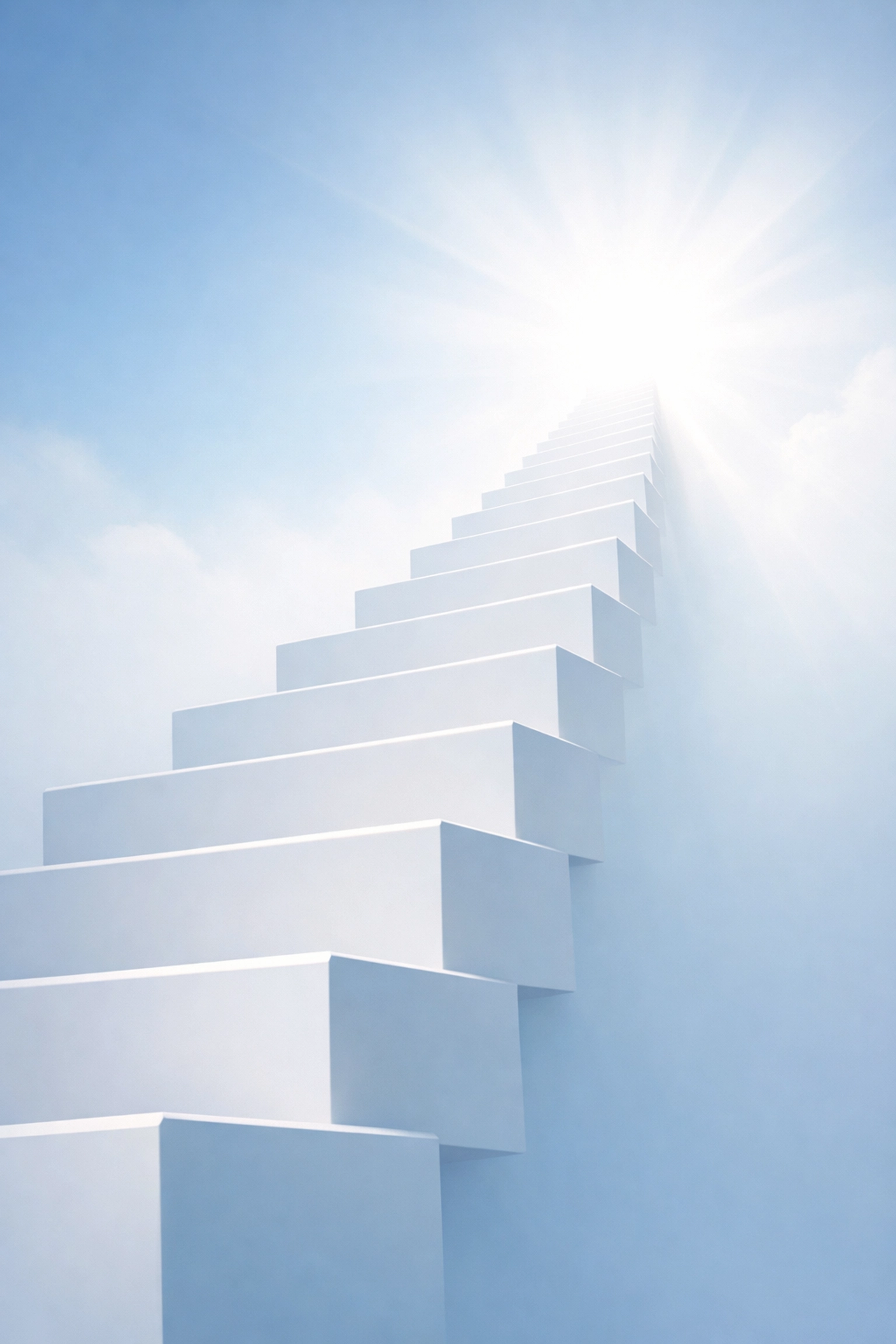An ascending white staircase symbolizing the path to becoming a top Houston real estate authority.