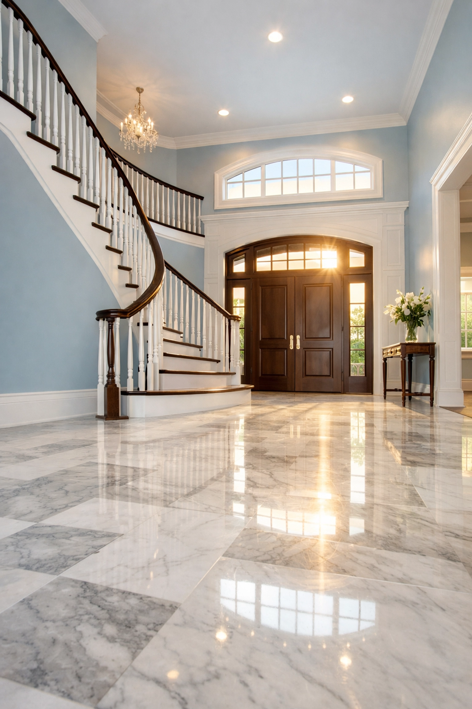 Polished foyer in a Lexington home after professional post-construction and eco-friendly residential cleaning.