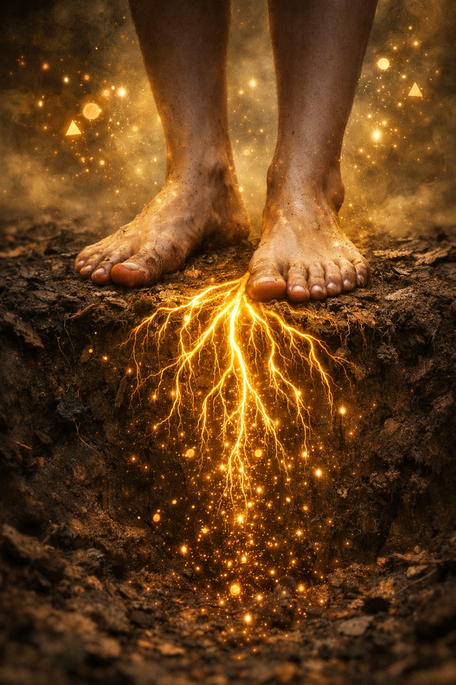 Grounding roots from feet into the earth to anchor the nervous system and be more peaceful in stressful parenting moments.