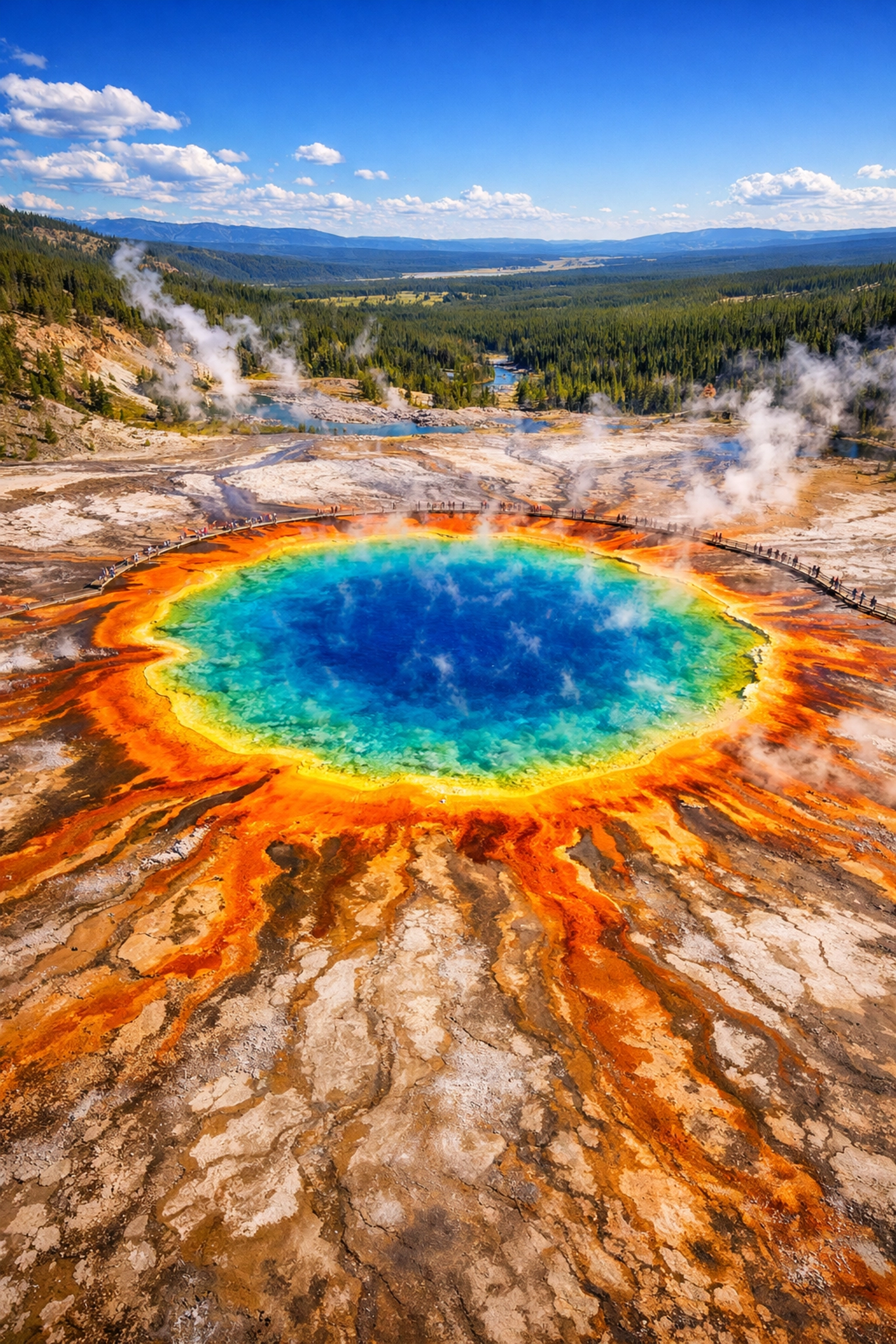 Aerial view of Grand Prismatic Spring in Yellowstone, among the world's best photography locations.