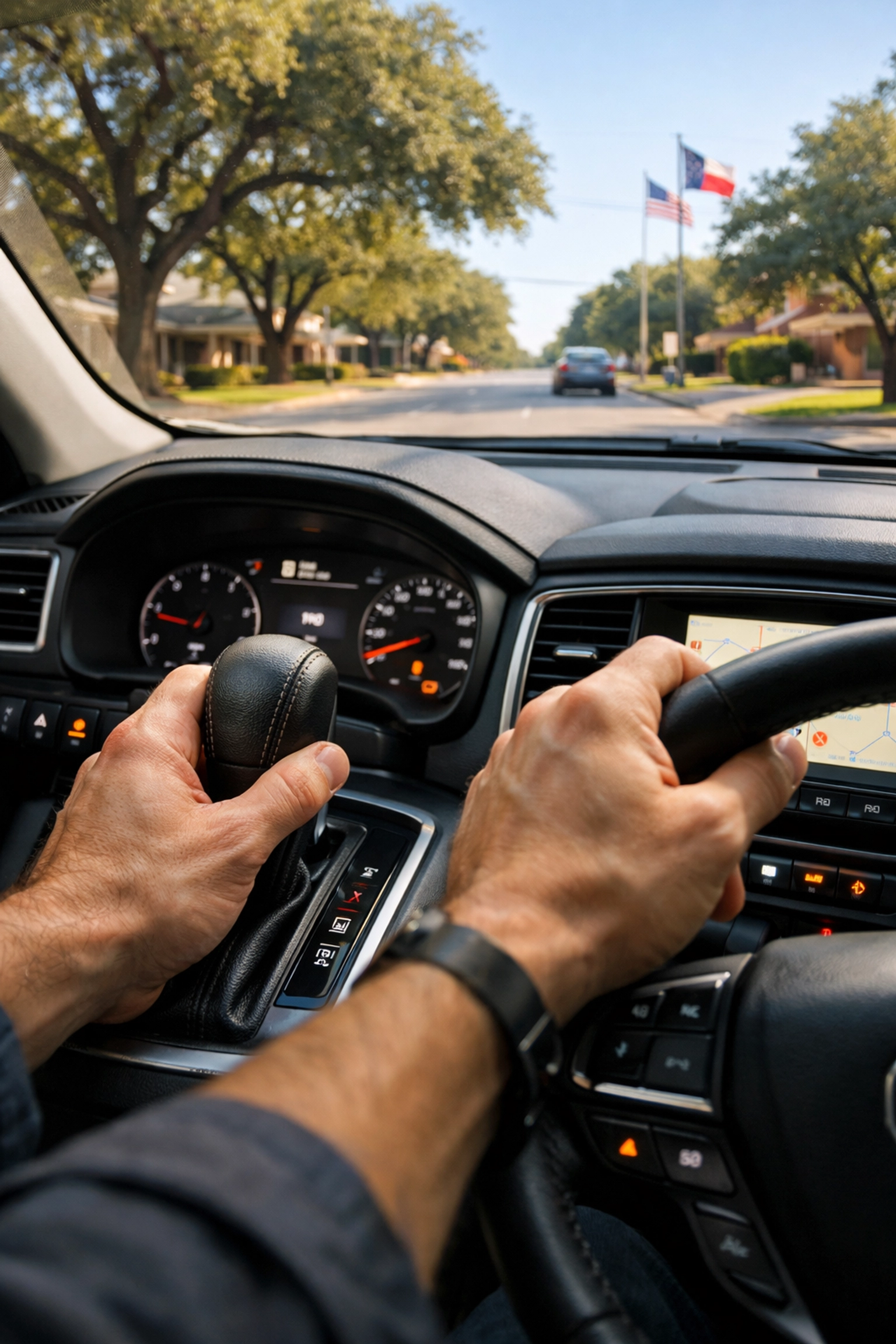 Driver checking for shifting issues while driving near Pantego TX, deciding if they need a transmission repair shop.