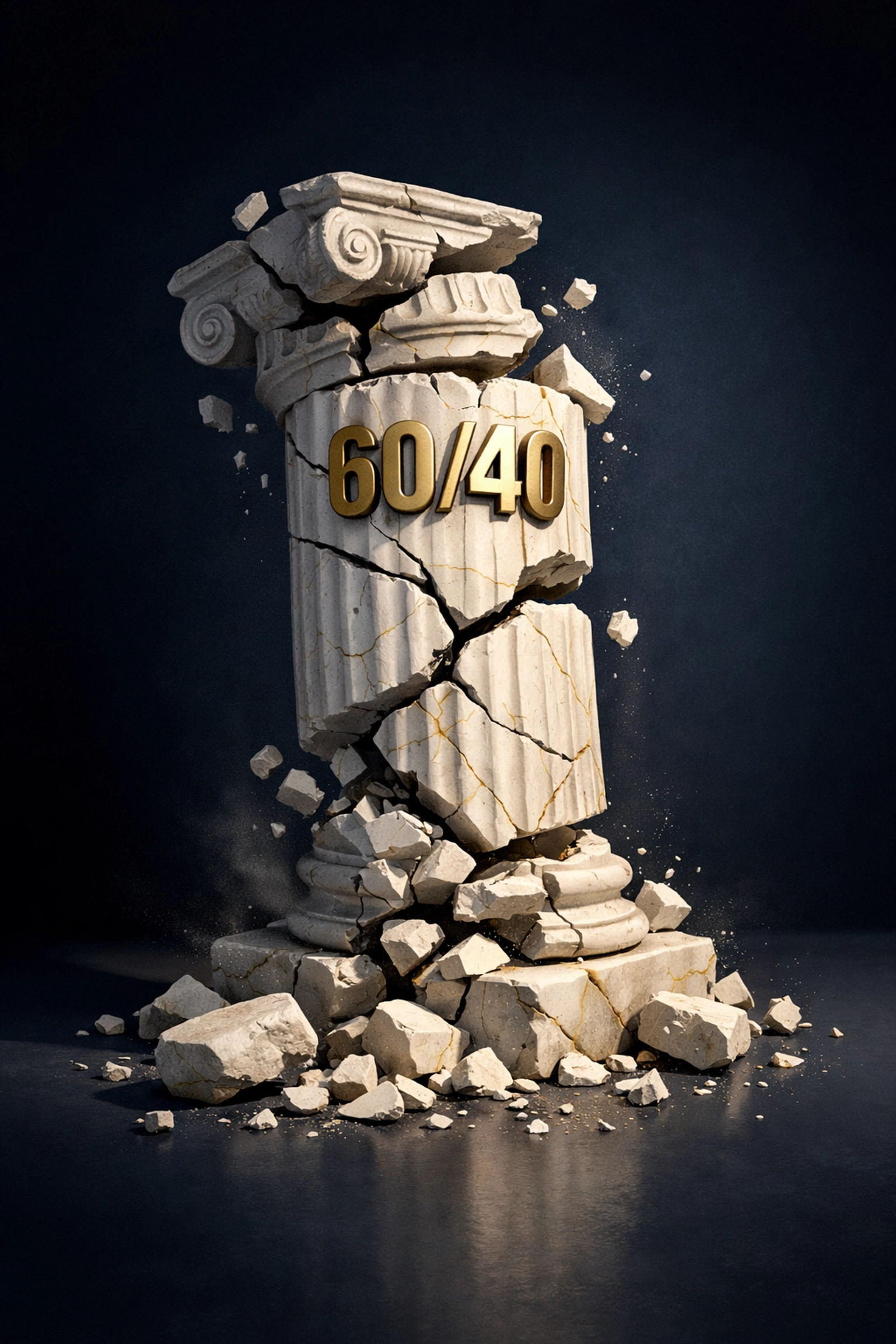 Traditional 60/40 portfolio model crumbling showing failed diversification strategy
