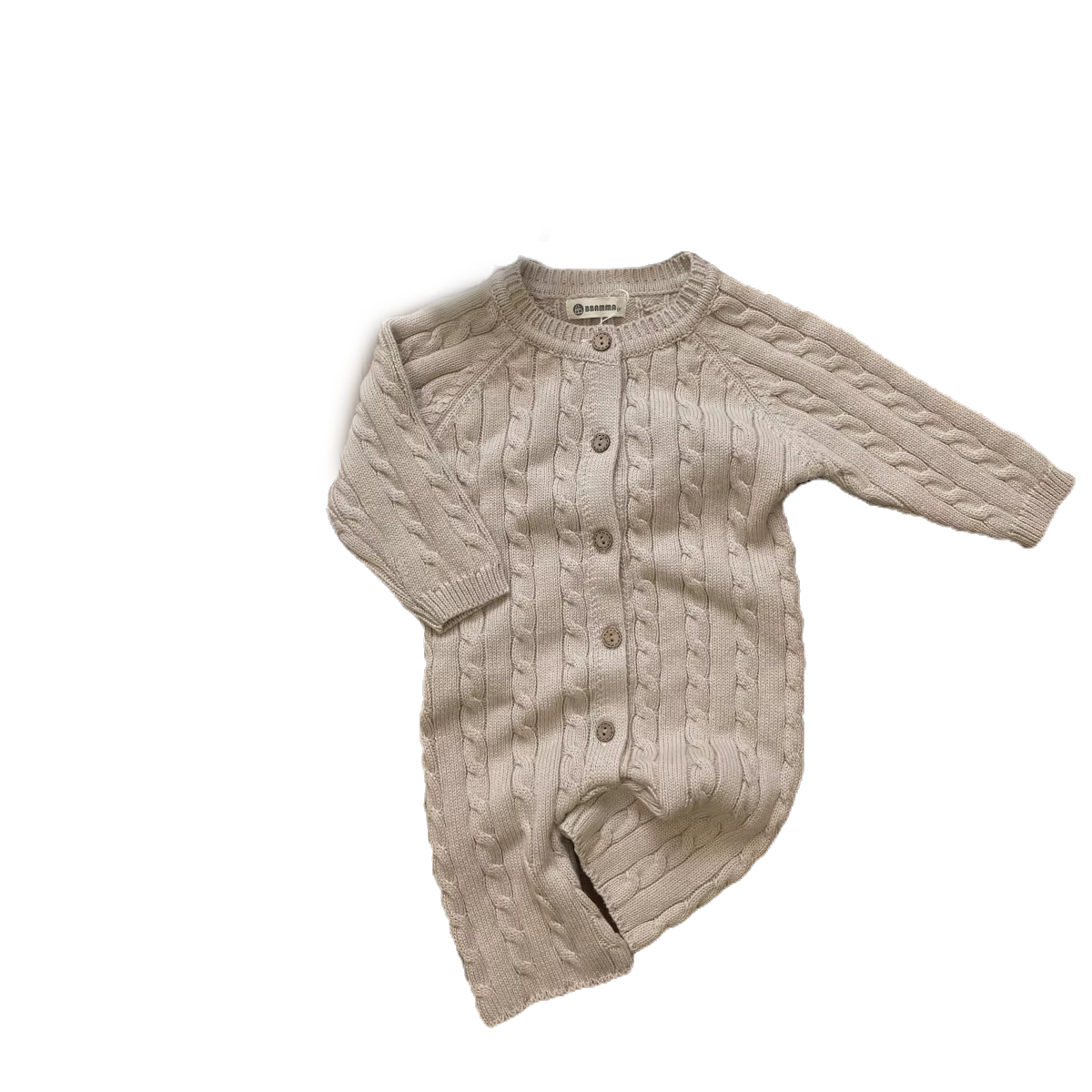 Wheat Knitted Jumpsuit With Charming Embroidery Patterns