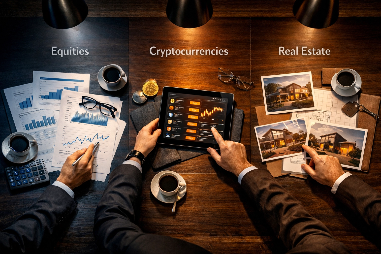 Strategic portfolio planning with equity charts, crypto data, and real estate investments