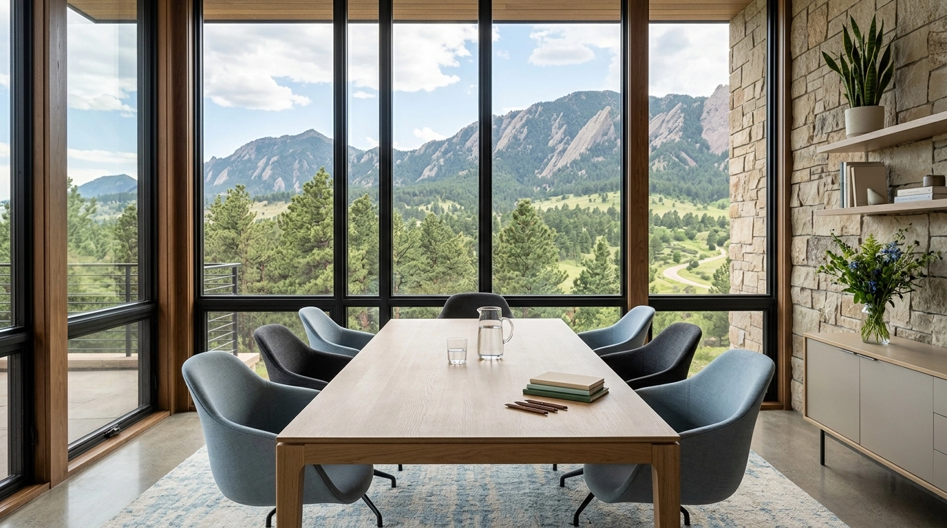 A professional and serene office environment in Boulder, reflecting the atmosphere of trust and clarity required for high-level planning.