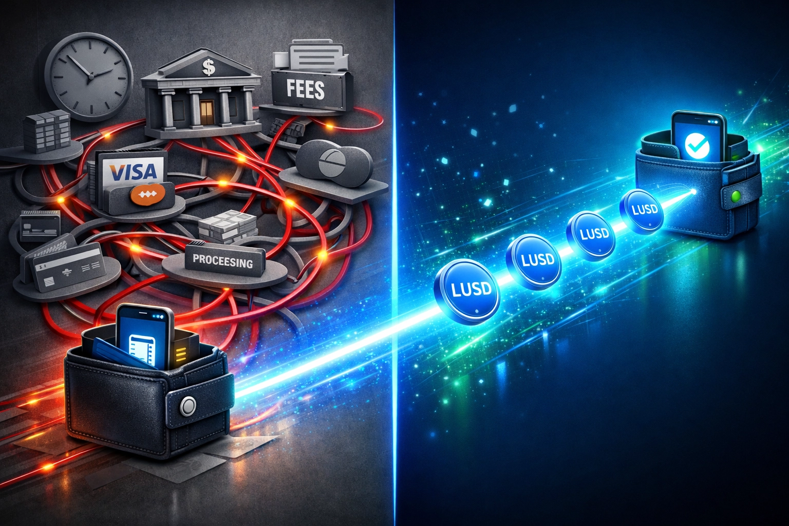 Traditional payment networks vs blockchain Web3 stablecoin direct transfers