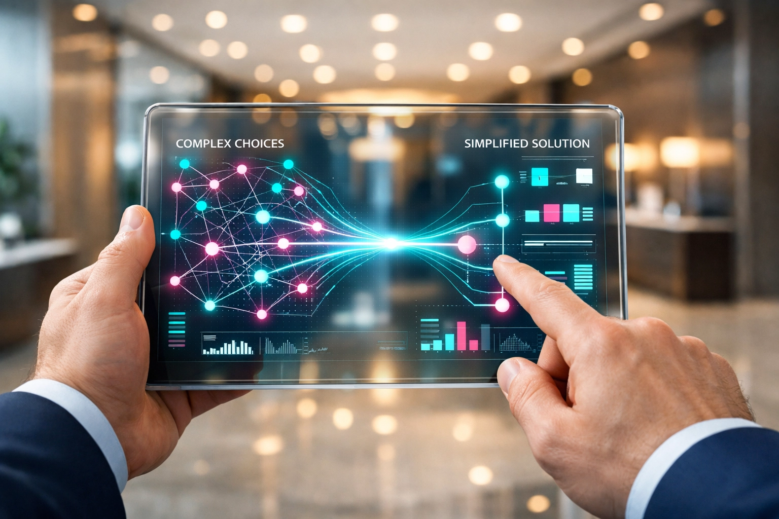 A professional selecting a tailored MDM strategy and business IT solutions on a digital tablet.