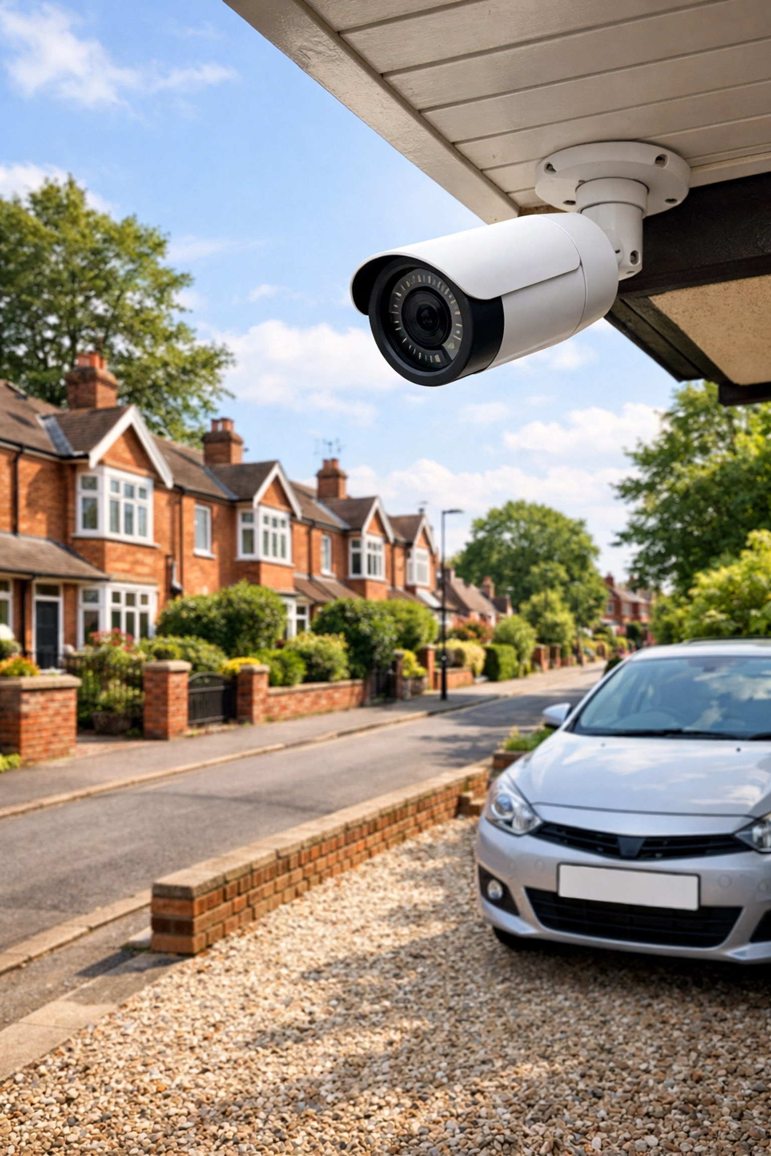 Professional CCTV installation on a suburban red-brick home in Wokingham.