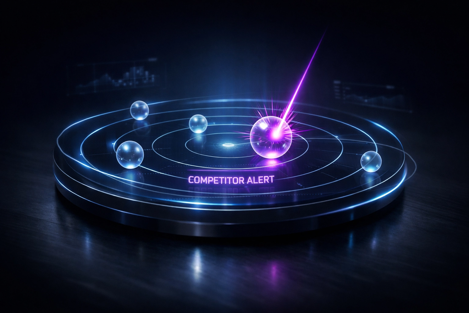 AI competitor monitoring radar tracking local search engine performance and business alerts.