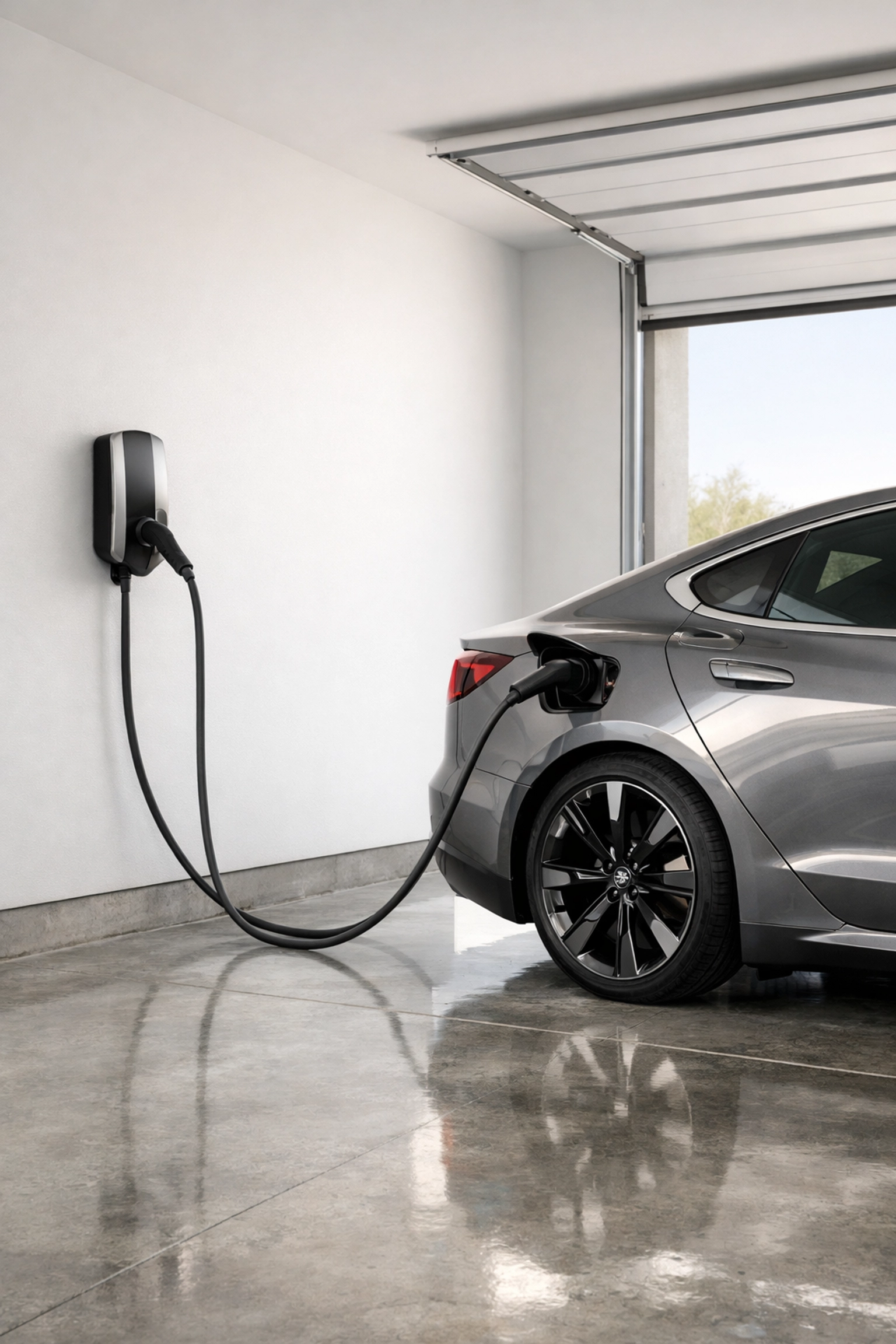 Electric vehicle charging in a modern Gilbert garage with an upgraded electrical panel.