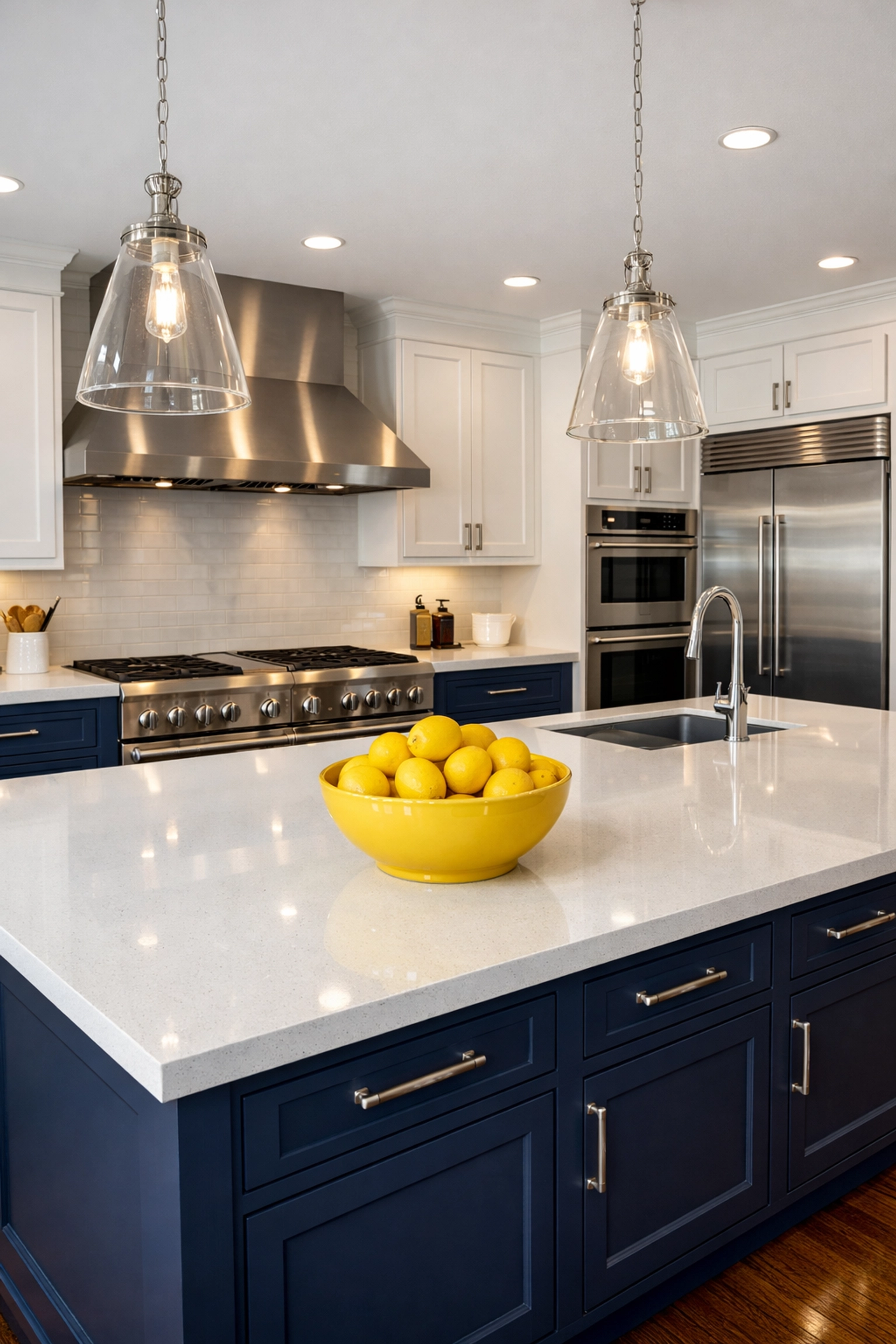 Gleaming Norfolk kitchen with polished floors and quartz counters after a professional deep cleaning visit.