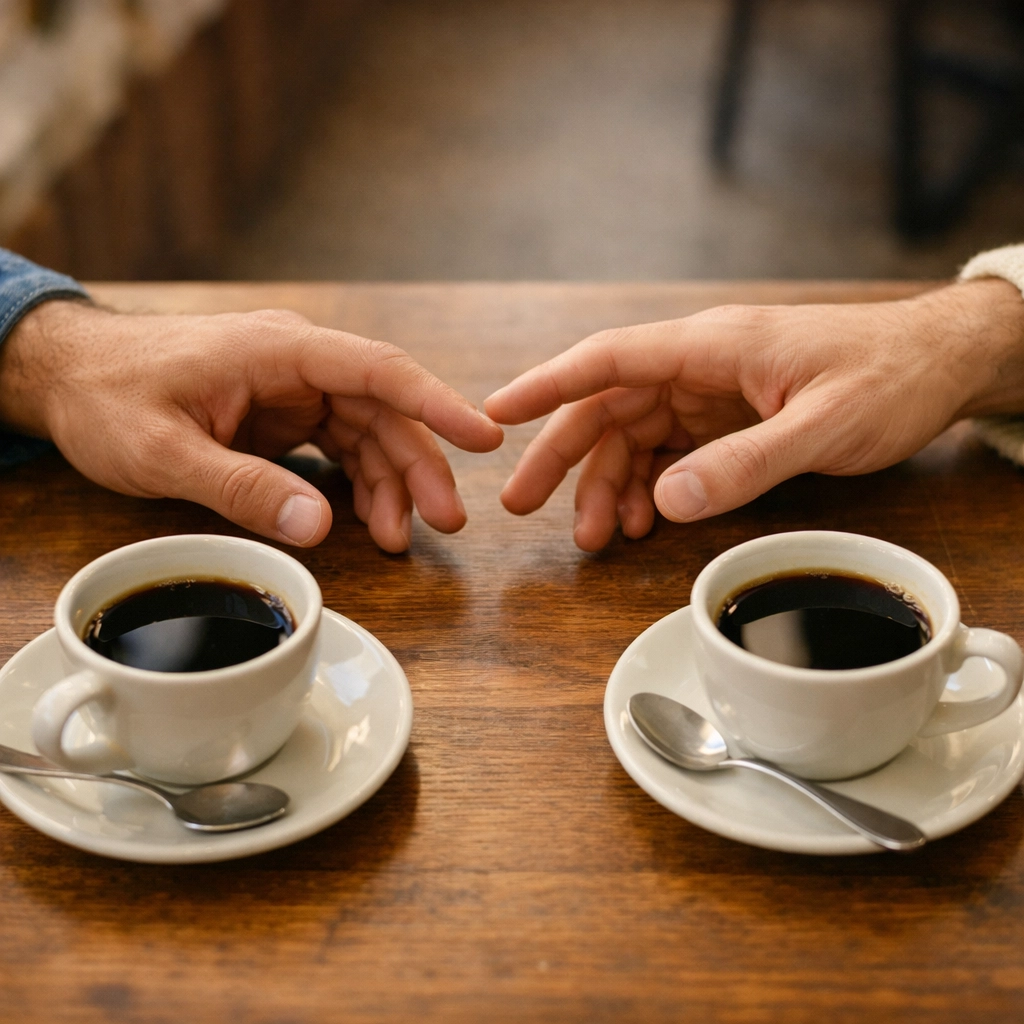 MM couple's hands reaching to reconnect after sex addiction recovery