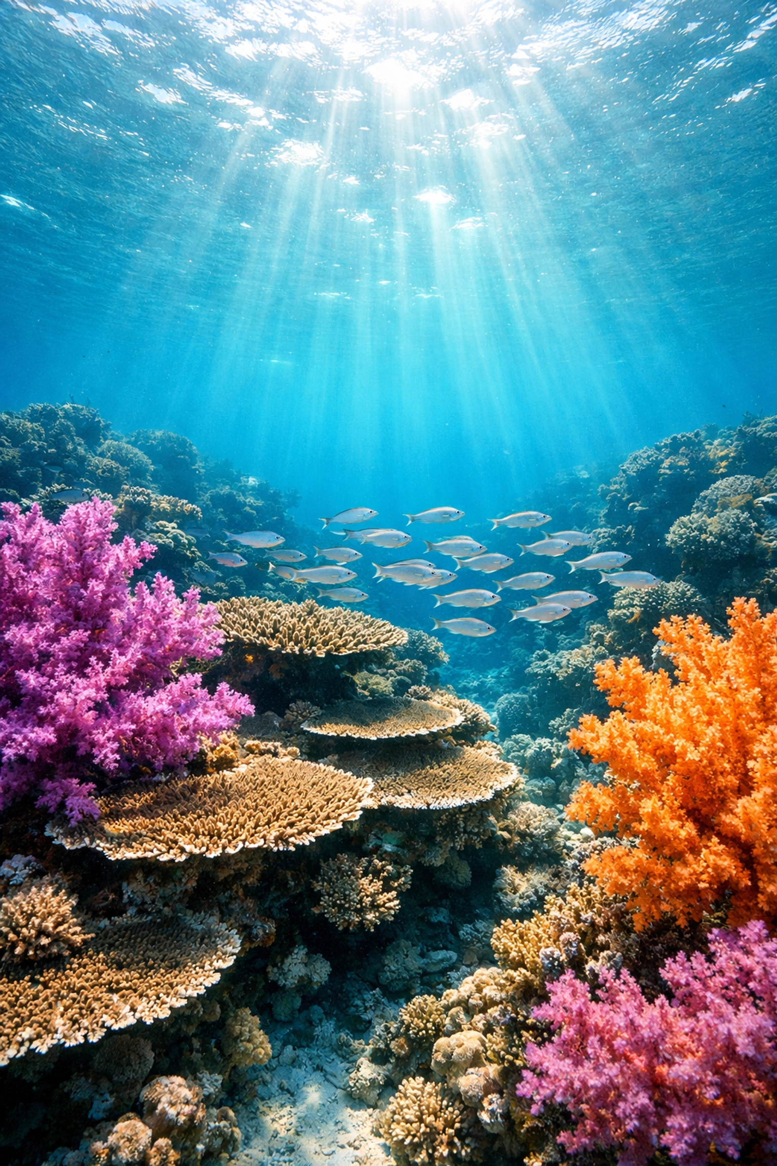 Pristine coral reef in Saudi Arabia's Red Sea with colorful soft corals and tropical fish