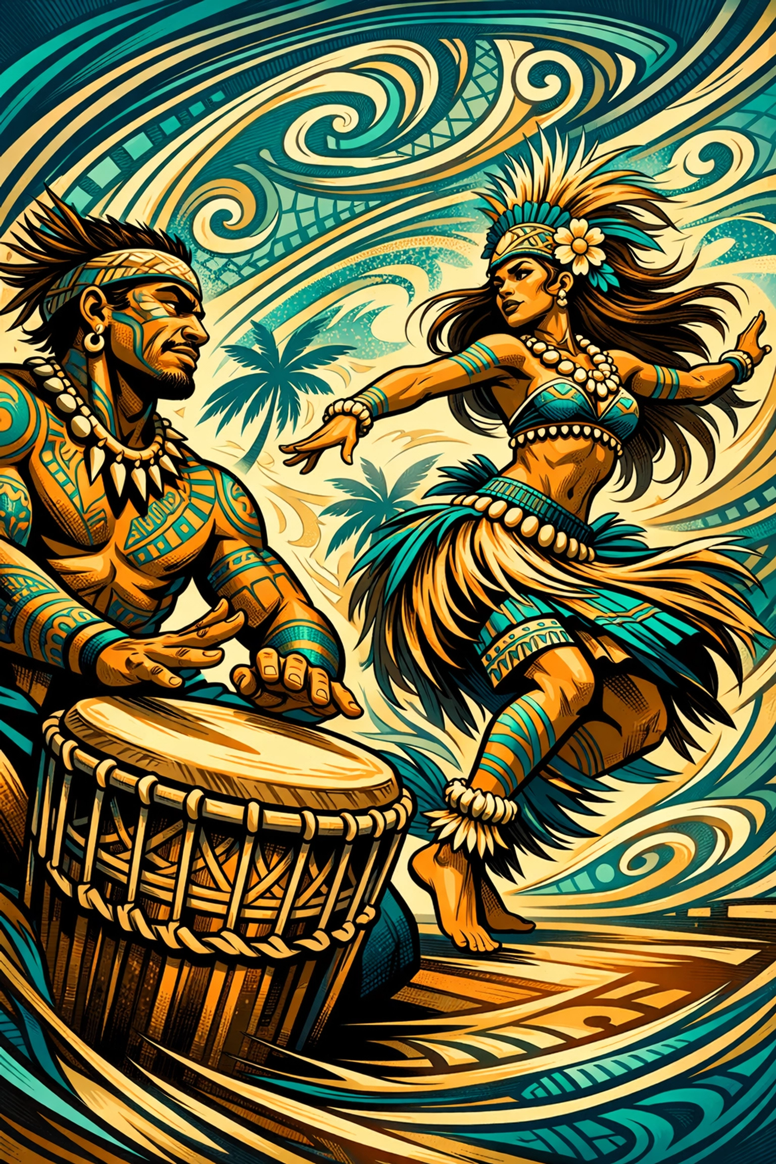 Dynamic Polynesian dance and live music performance at a cultural festival stage.