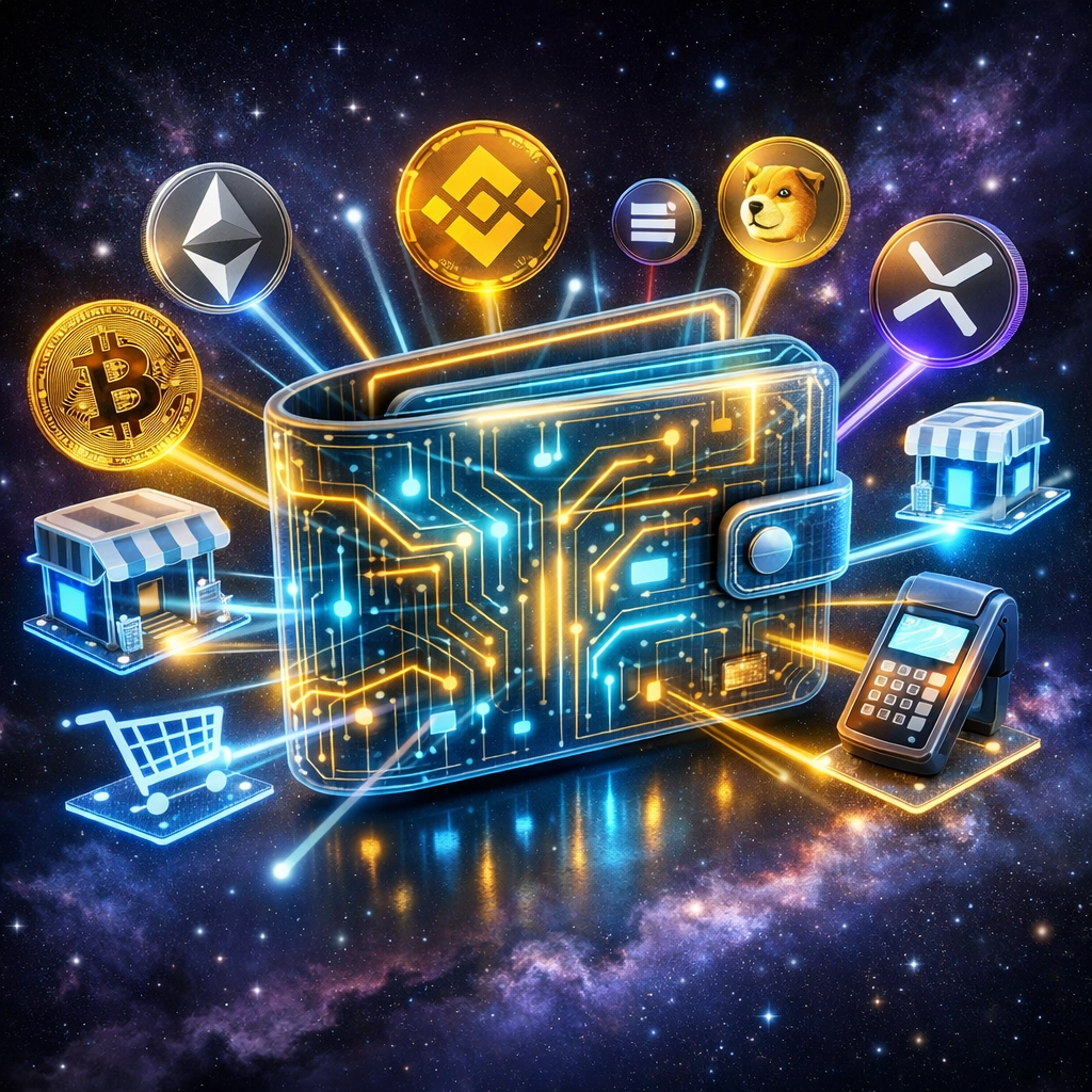 Self-custody digital wallet connected to blockchain network for merchant crypto payment processing