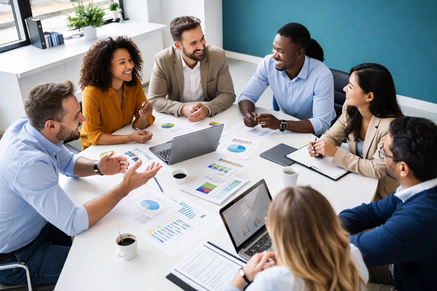 Diverse team collaborating around a bright conference table, illustrating empathy-driven retention and growth.