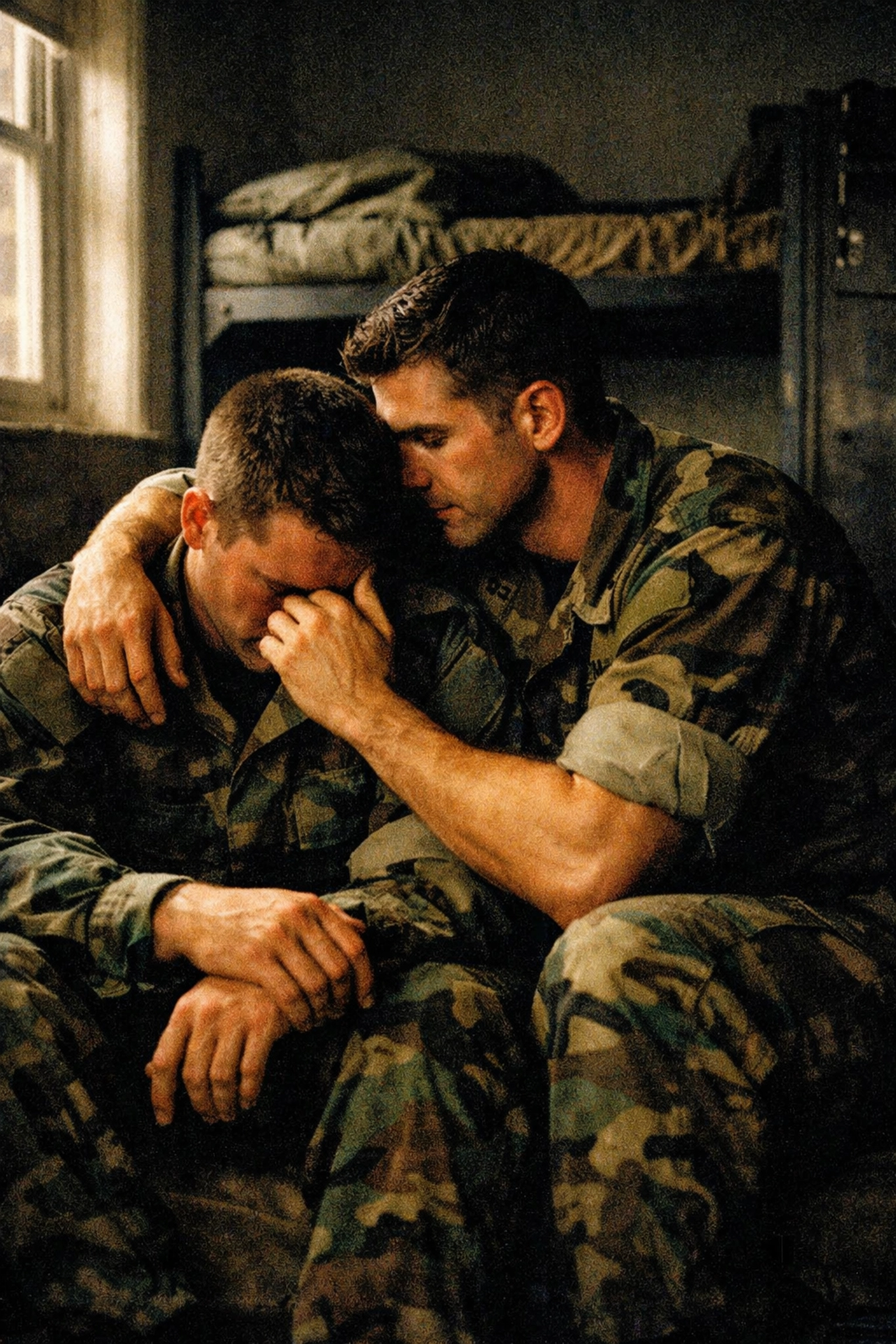 Gay military couple in barracks during Don't Ask Don't Tell era, forced to hide their love