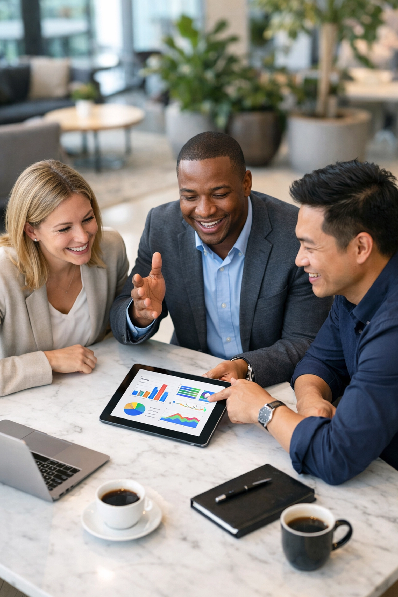 Professional team collaborating with a ServiceNow implementation partner to review platform ROI analytics.