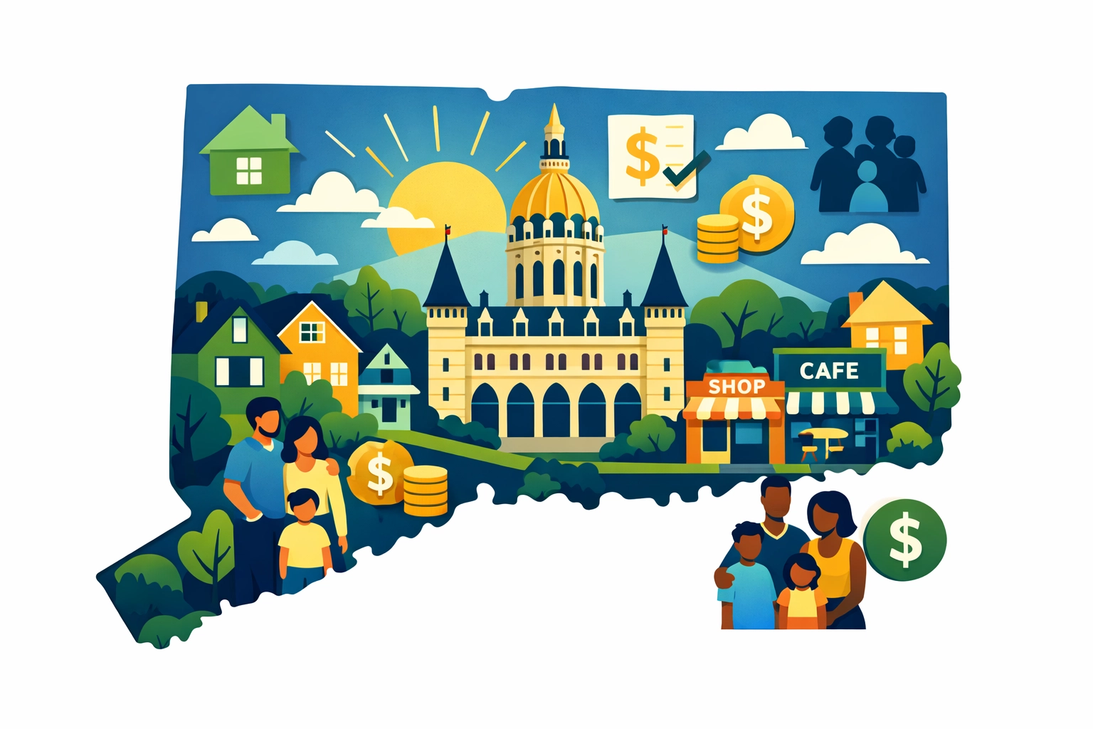 Connecticut state map showing available tax credits for New Haven families in 2026