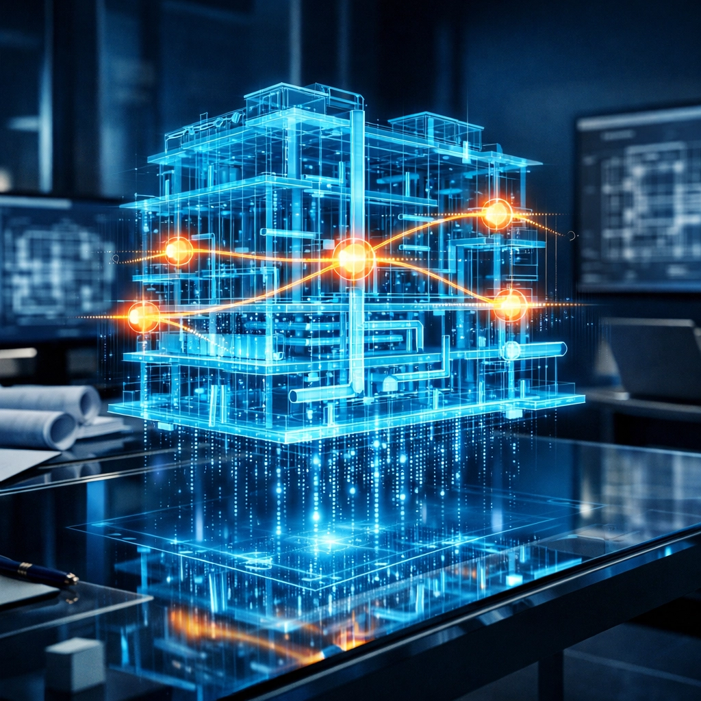KI am Bau: Digitales Gebäudemodell zur automatisierten Kollisionsprüfung und Planungssicherheit.