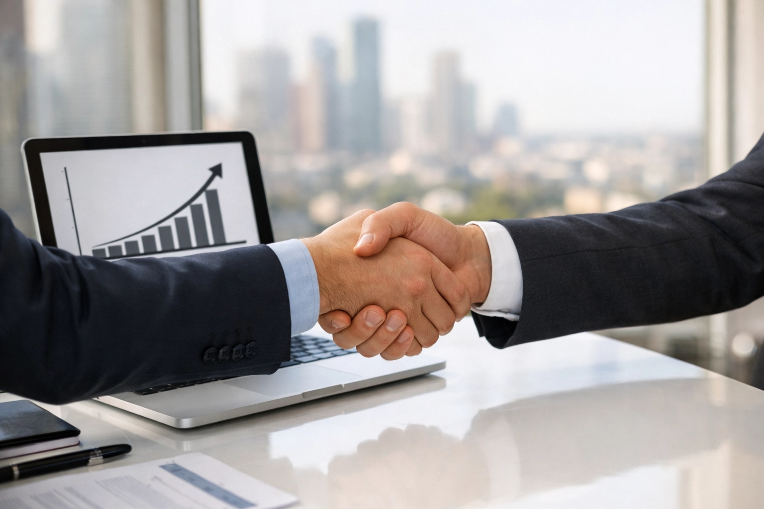 Strategic handshake representing successful ServiceNow consulting services and maximized platform ROI.