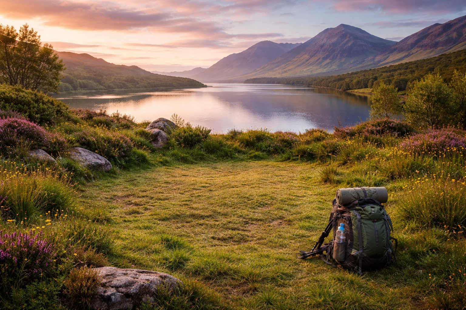 Pristine wild camping spot in the Scottish Highlands showing Leave No Trace camping principles