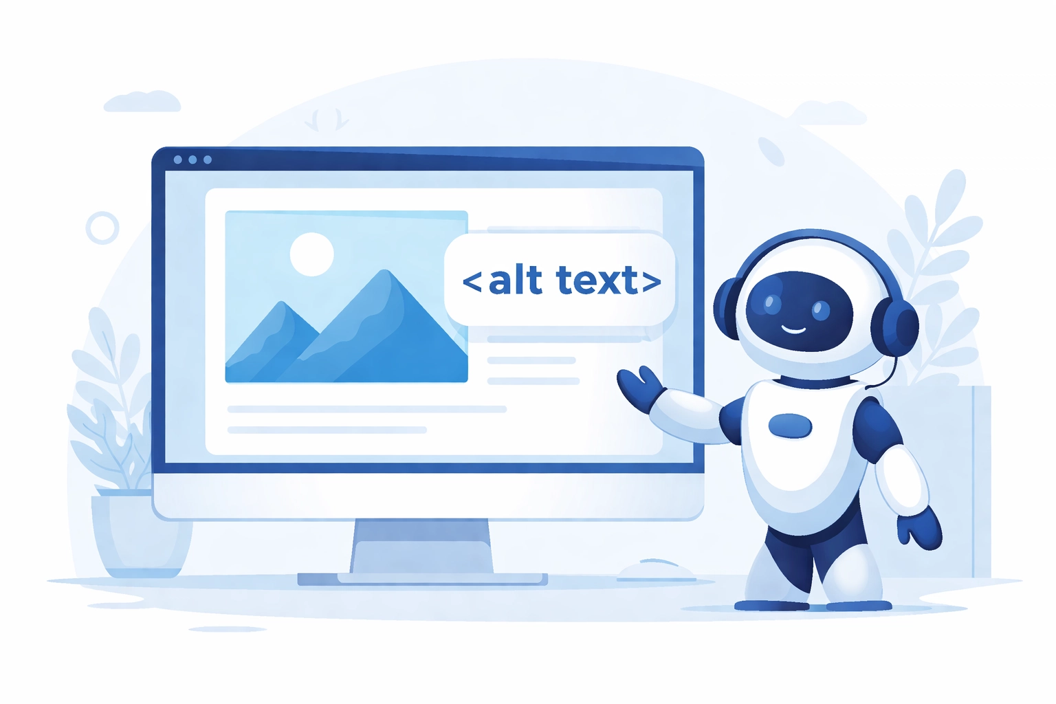 Illustration of alt text being added to an image, showing web accessibility for visually impaired users