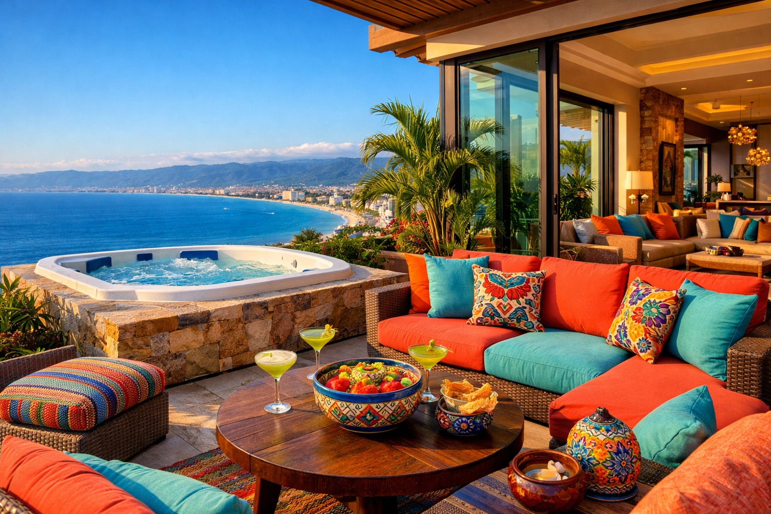 Private terrace with ocean view jacuzzi overlooking Banderas Bay in Amapas Puerto Vallarta