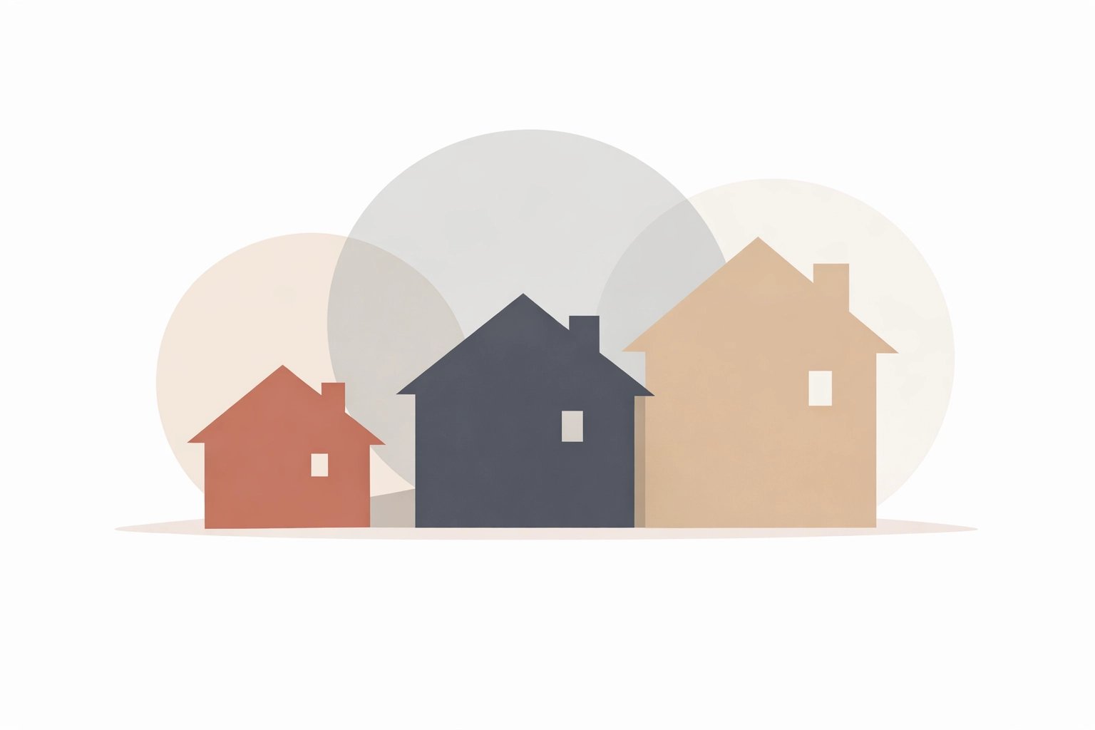 Stylized homes illustrating various price points in the Spokane real estate market.