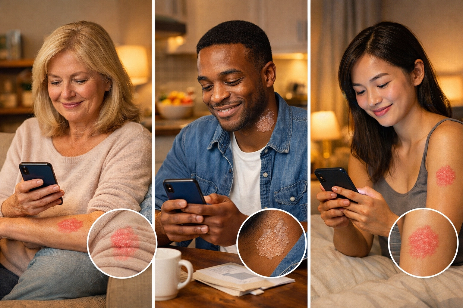 Patients using smartphones for telehealth skin consultations from home