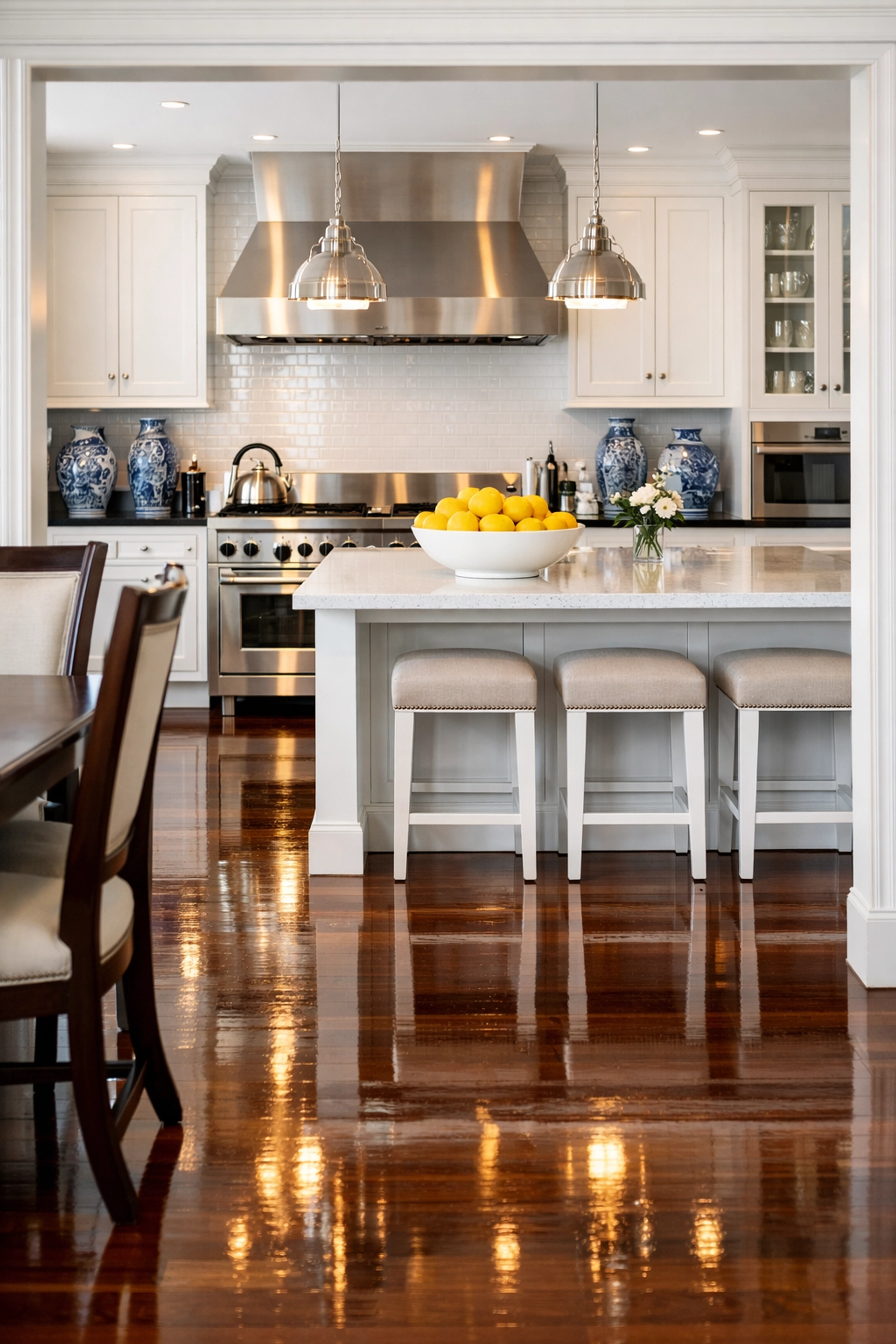 Gleaming surfaces in a luxury Lunenburg kitchen after professional house cleaning services.