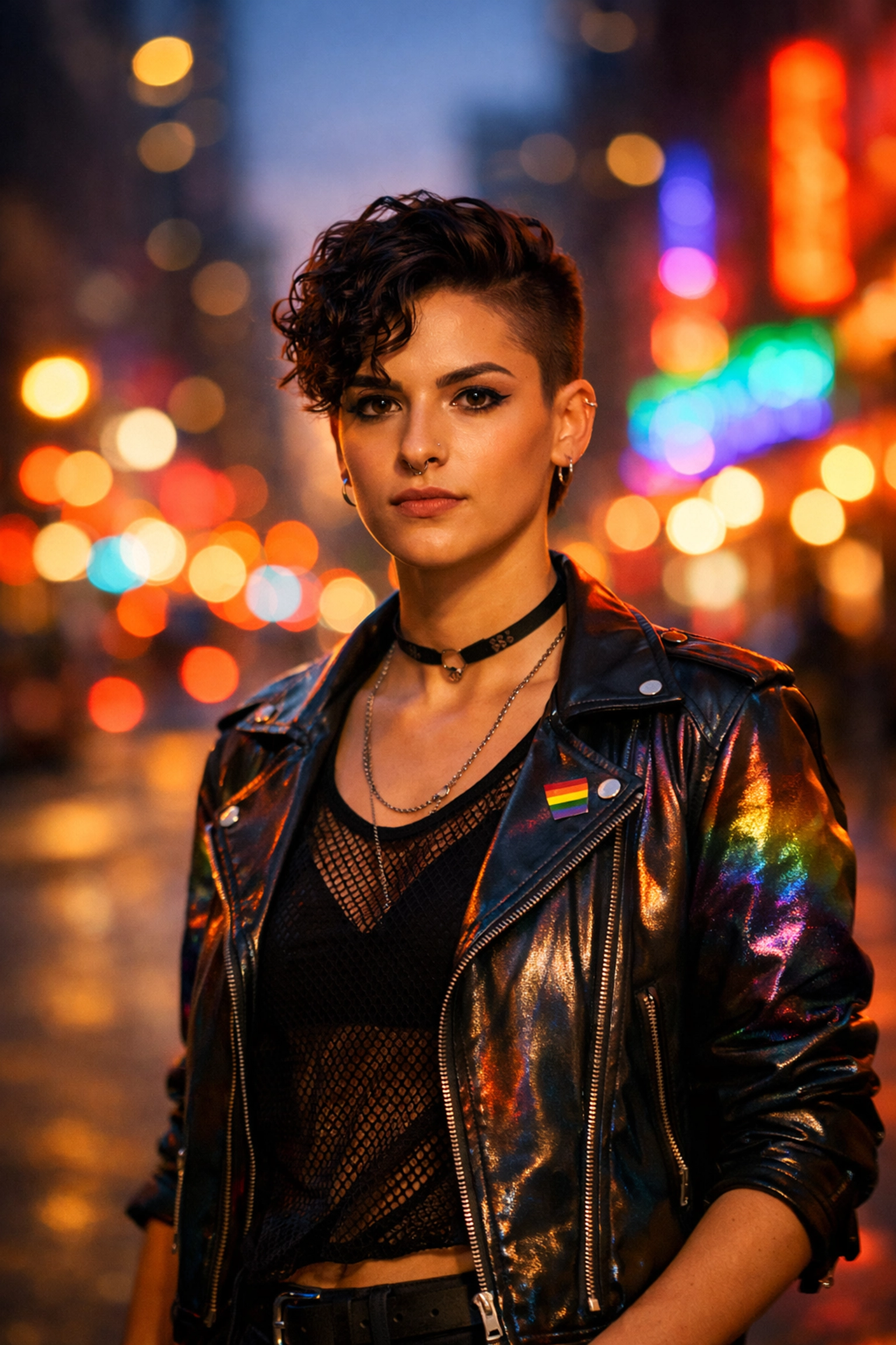 Confident LGBTQ+ person standing alone in urban nightlife - queer pride and self-love journey