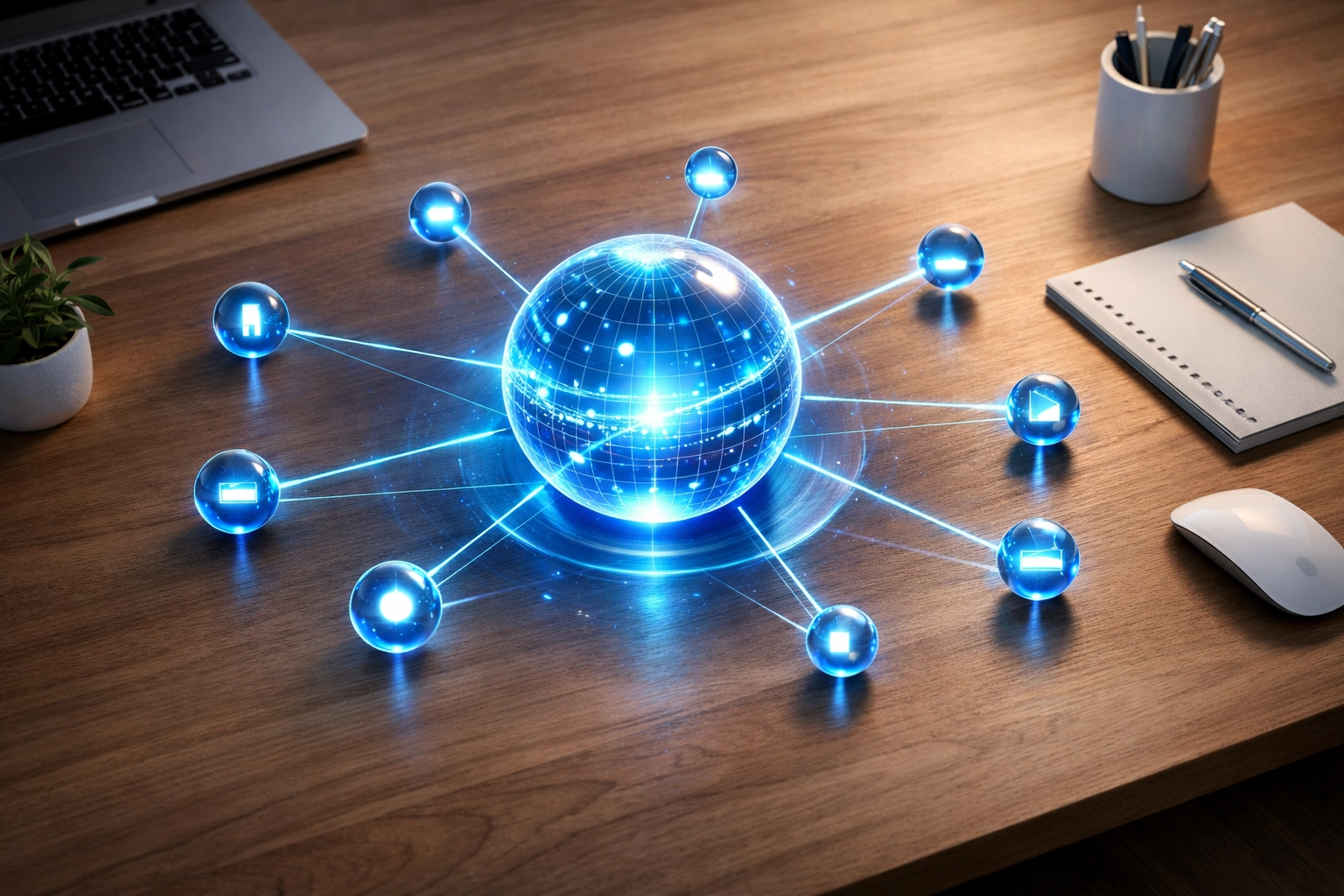 A digital hub and spoke model illustrating an organized content marketing strategy for small businesses.