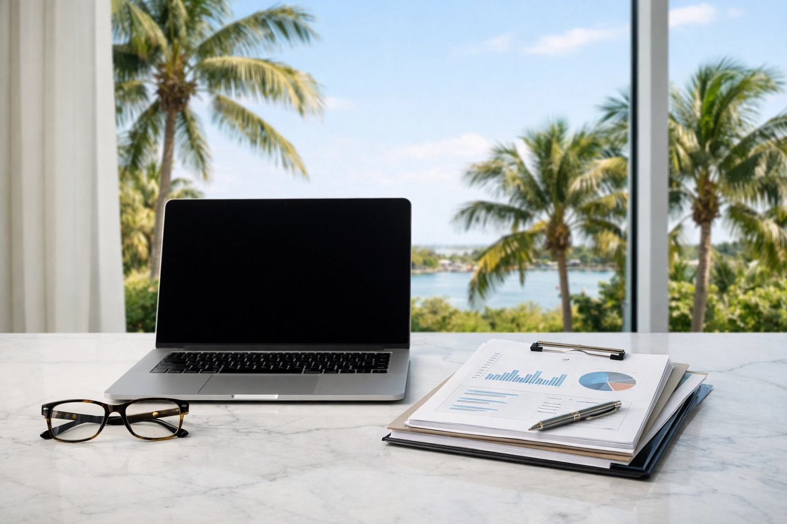 Organized workspace used by a business broker in Fort Myers for professional business valuations.