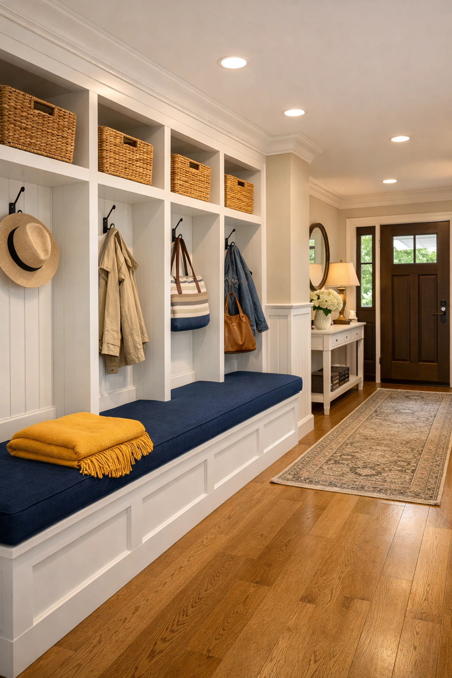 An organized Framingham home entryway prepared for a professional deep cleaning service from The Cleaning Ninjas.