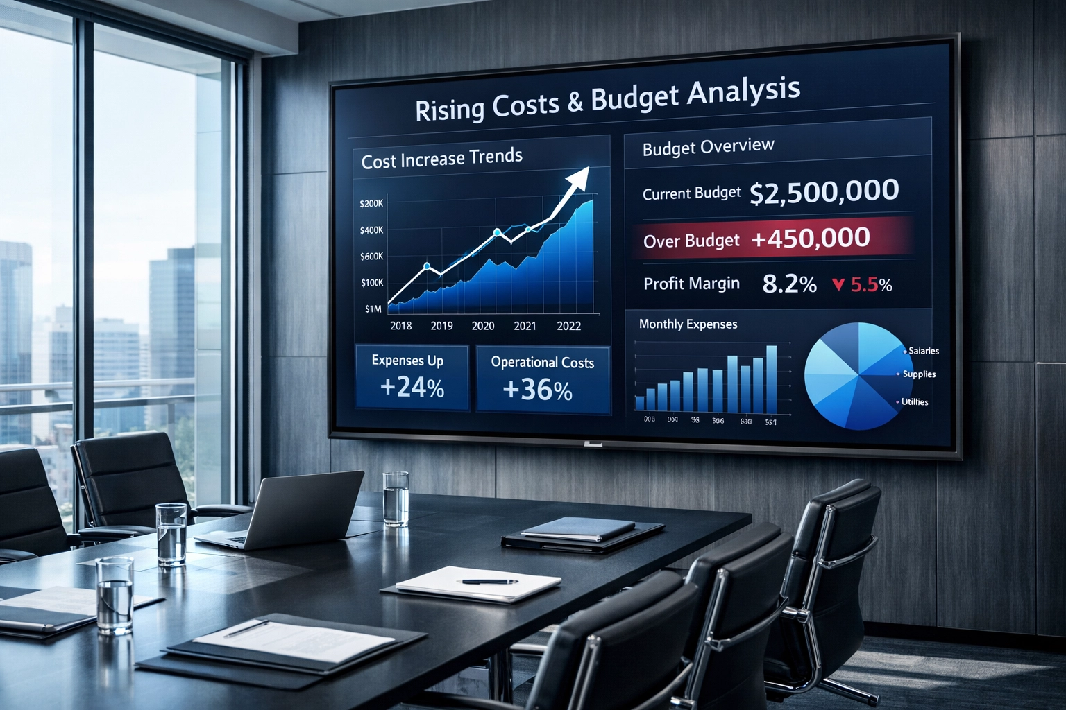 Business meeting analyzing POTS replacement solution costs and compatibility