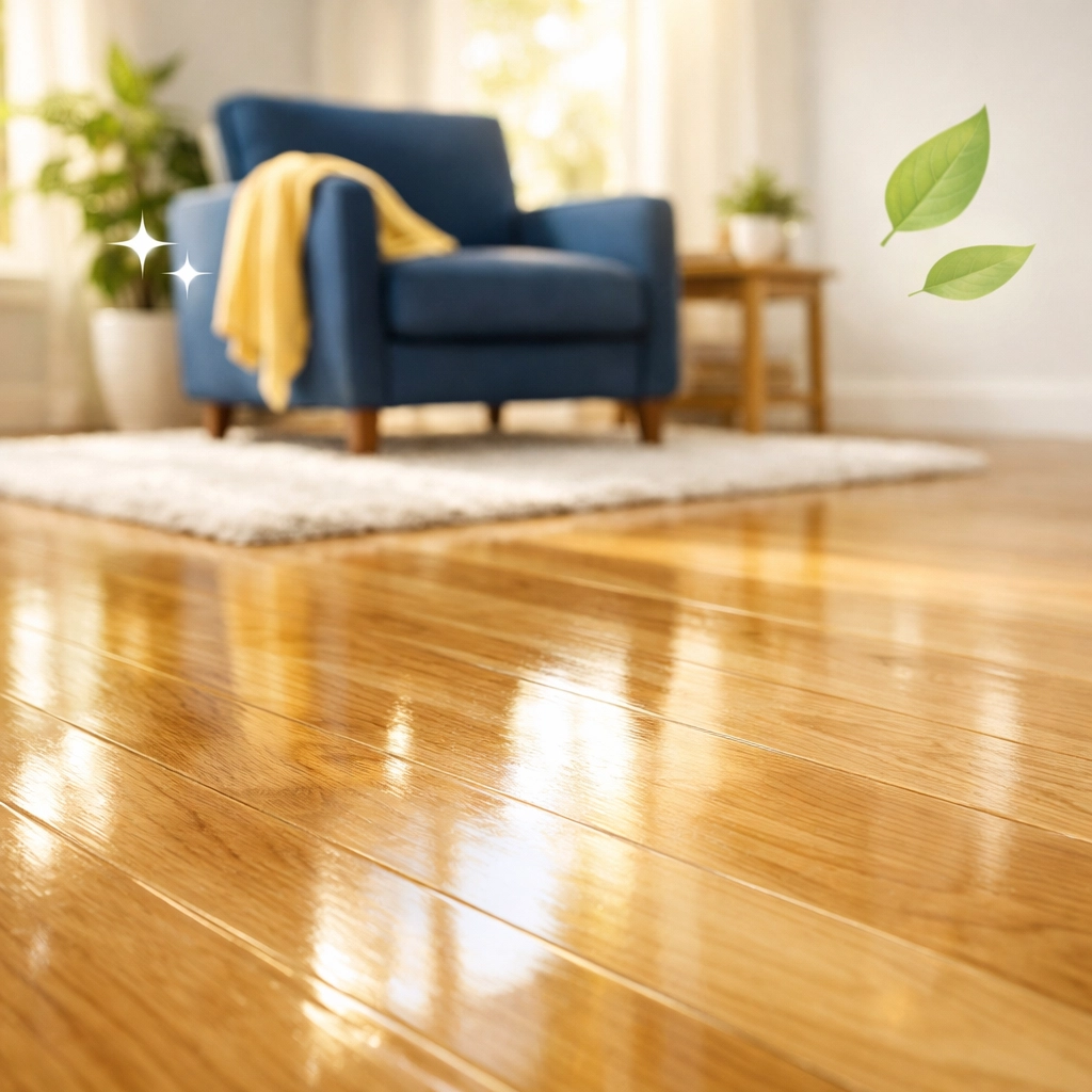 Polished oak floors in a sunlit home highlighting eco-friendly house cleaning Lowell MA standards.