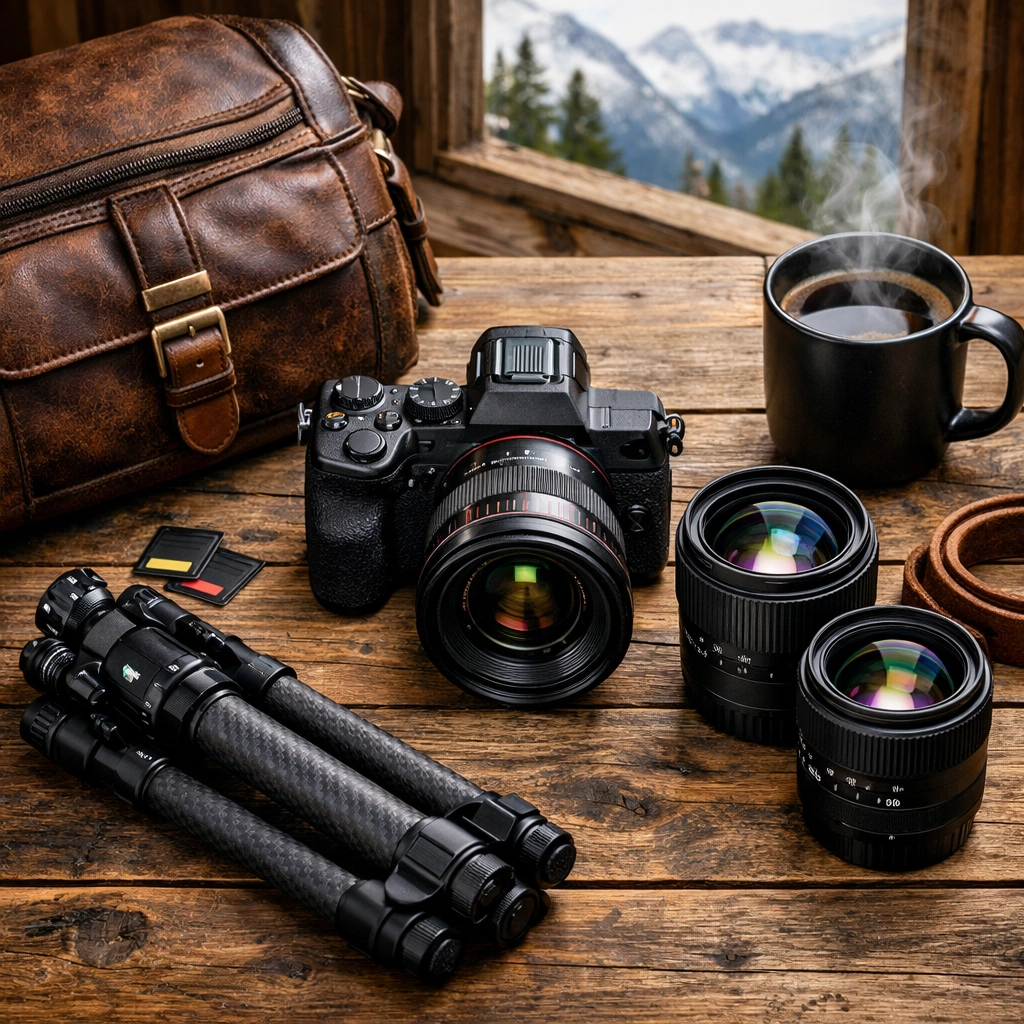 Professional mirrorless camera and essential gear for capturing the best photography locations.