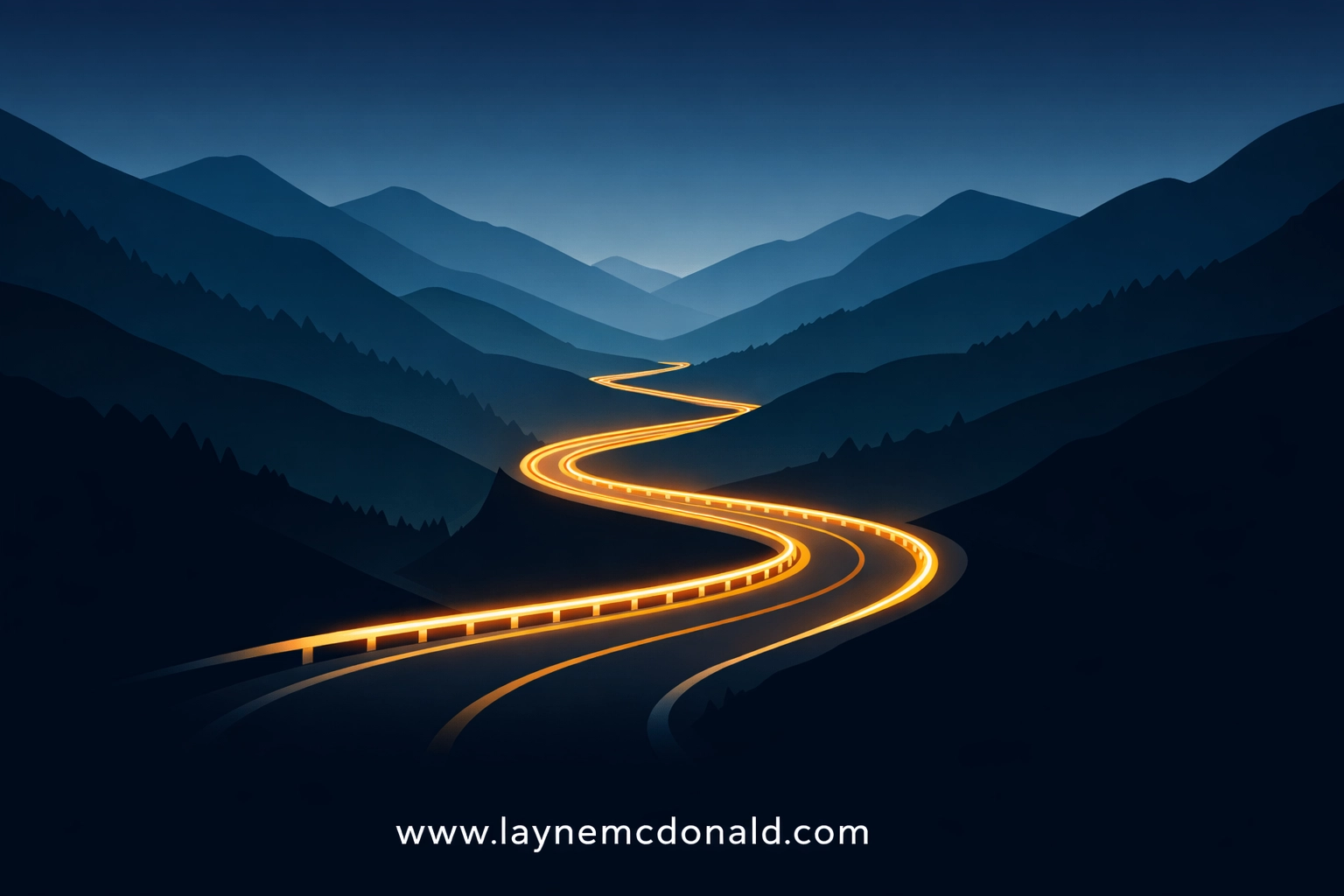 Illustration of glowing mountain road guardrails representing digital safety boundaries for Christian families.
