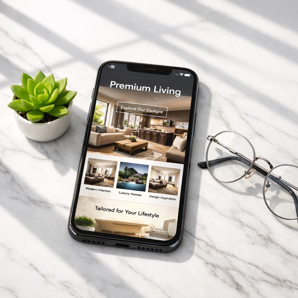 Responsive, mobile-friendly small business website design with fast loading speed on a smartphone.