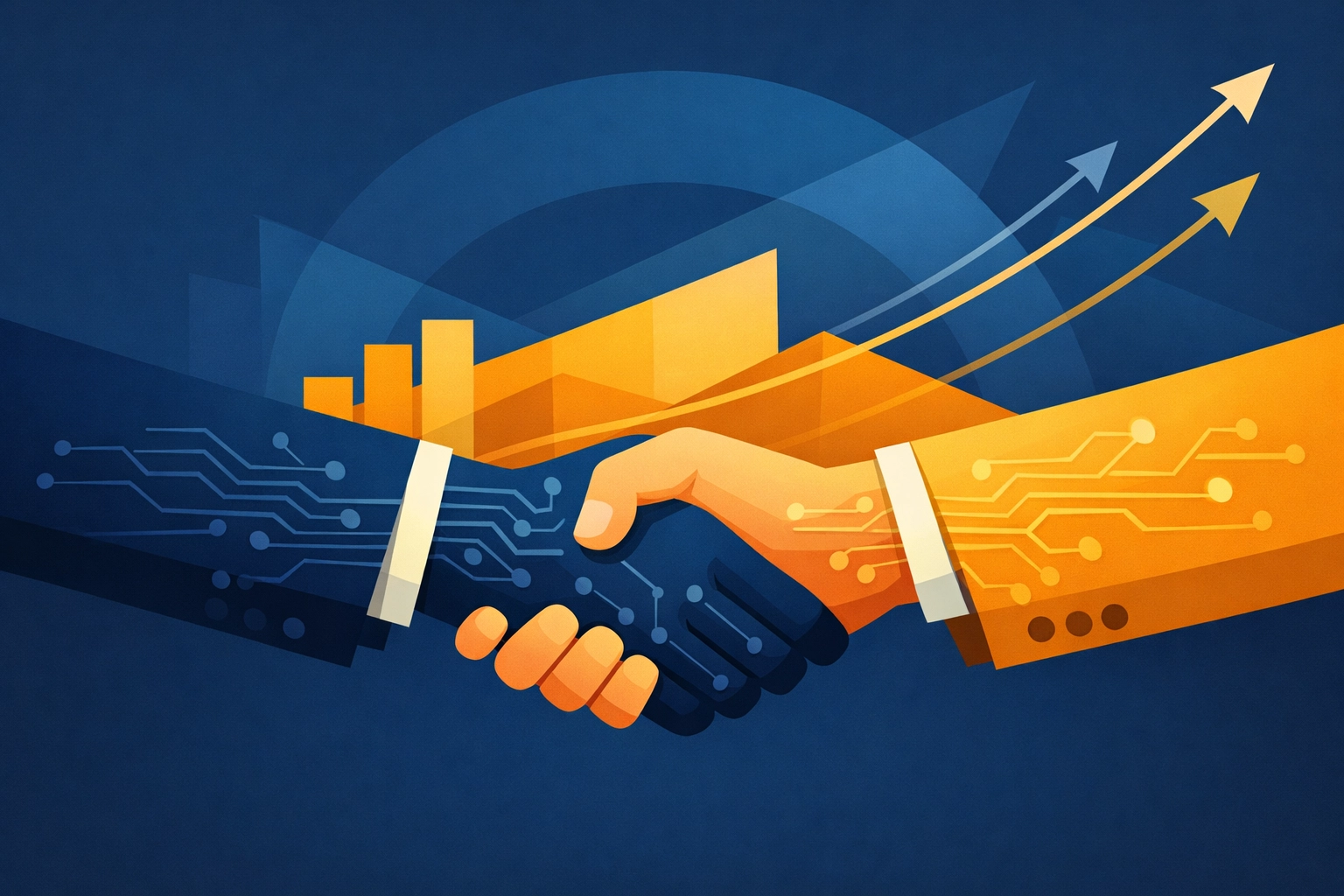 Handshake illustration representing a collaborative IT partnership for scalable business technology.