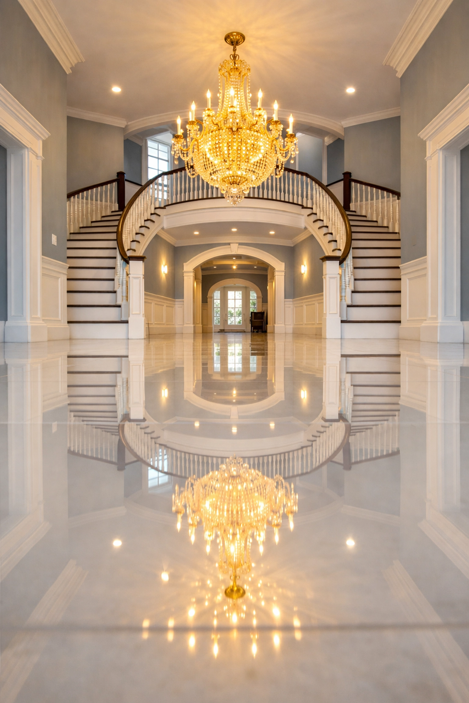 Immaculate luxury foyer floor after professional post-construction cleaning services in MA for a client handover.