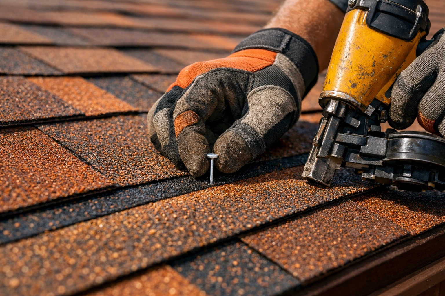 Professional roofer installing high-quality architectural shingles on Brownsville home