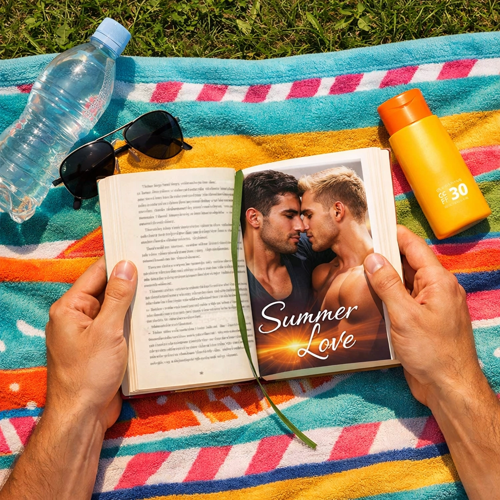 Reading MM romance book on grass in Budapest park summer afternoon